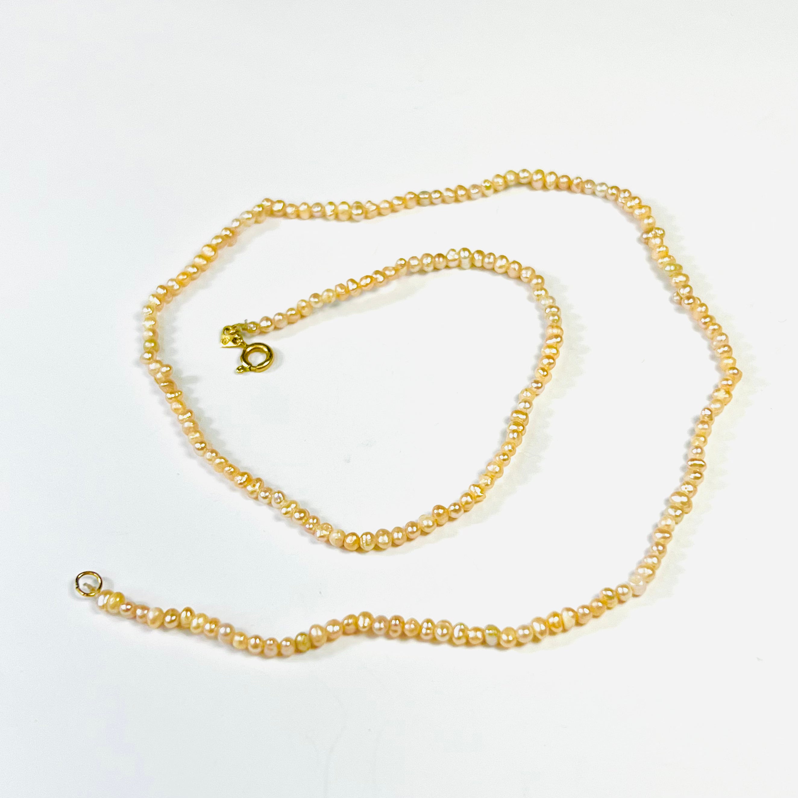 Pink Seed Pearl Necklace 14K Yellow Gold 15.5"