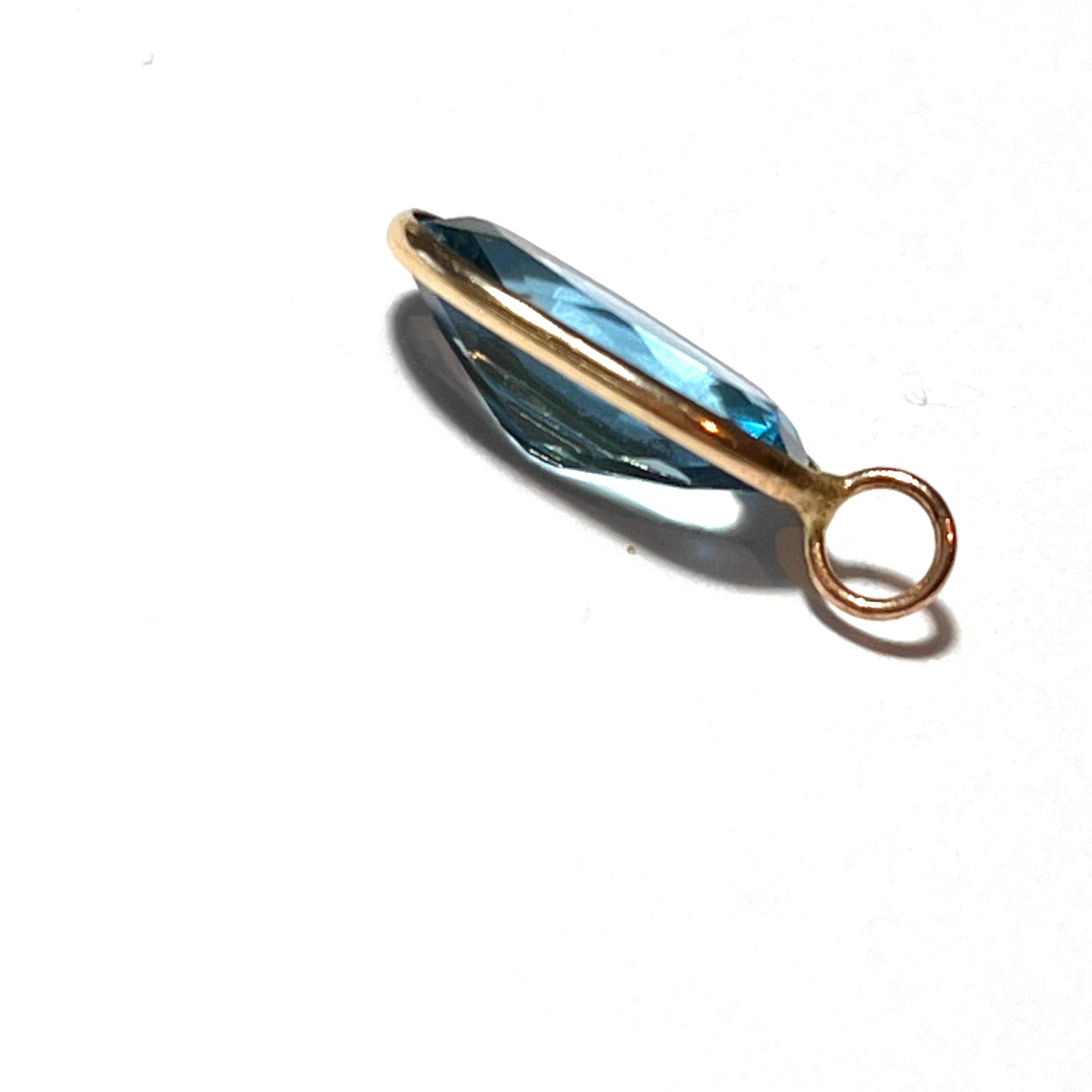 4ct Natural Oval Blue Topaz 14K Yellow Gold Pendant Charm
