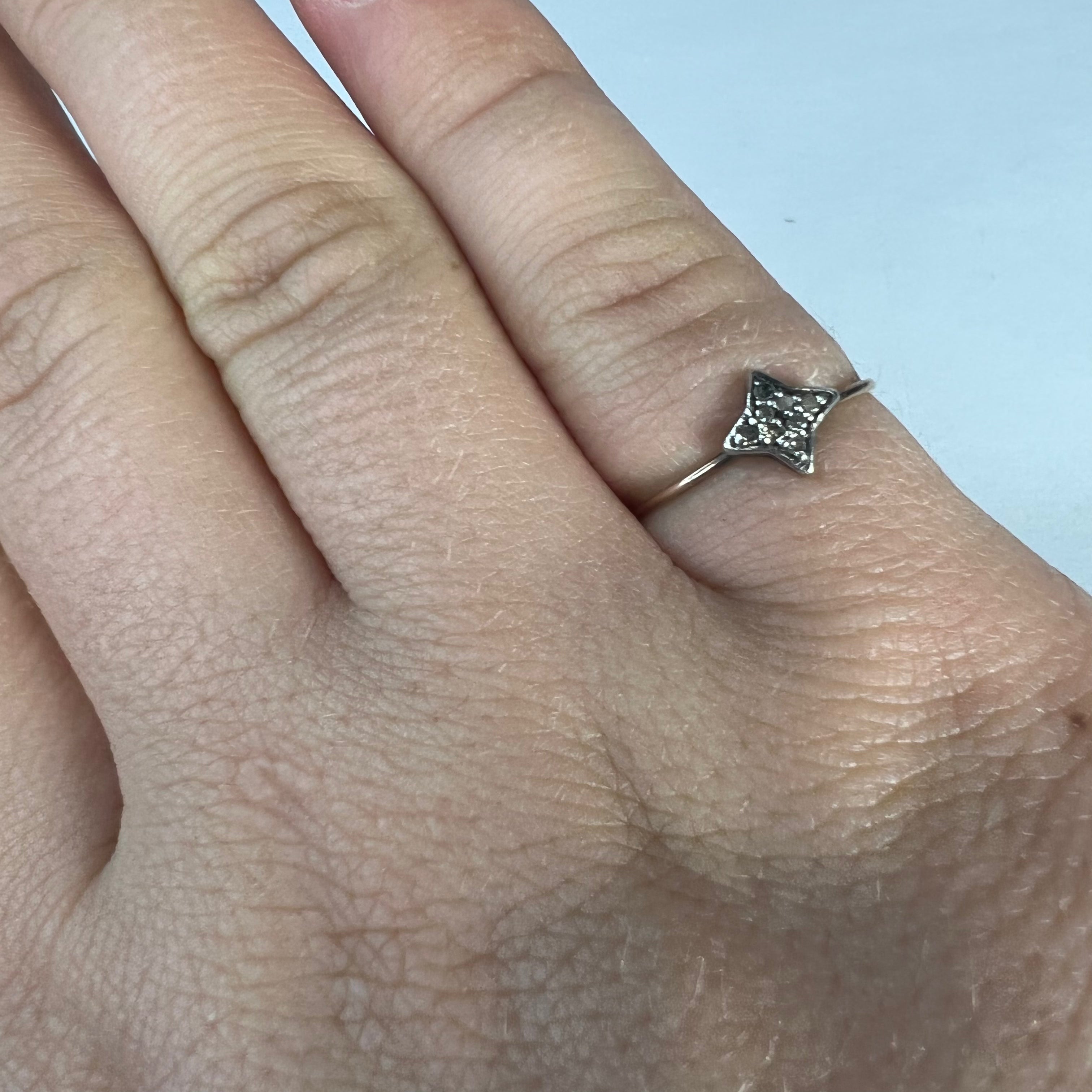 Antique 14K Rose Gold Rose cut Diamonds Star Dainty Ring Size 5.25