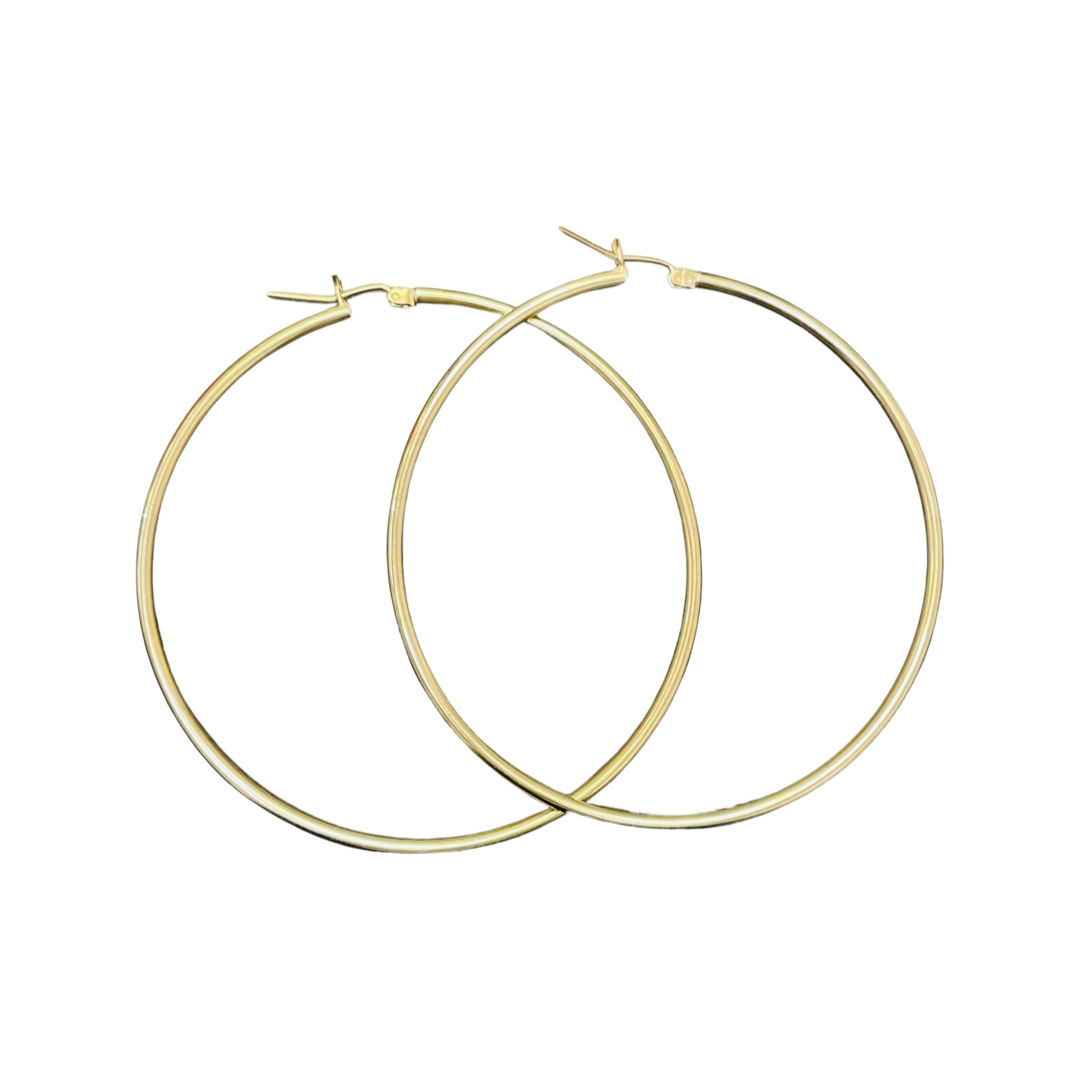 Beautiful New 14K Solid Yellow Gold Hoop Earrings 2.5” 2mm