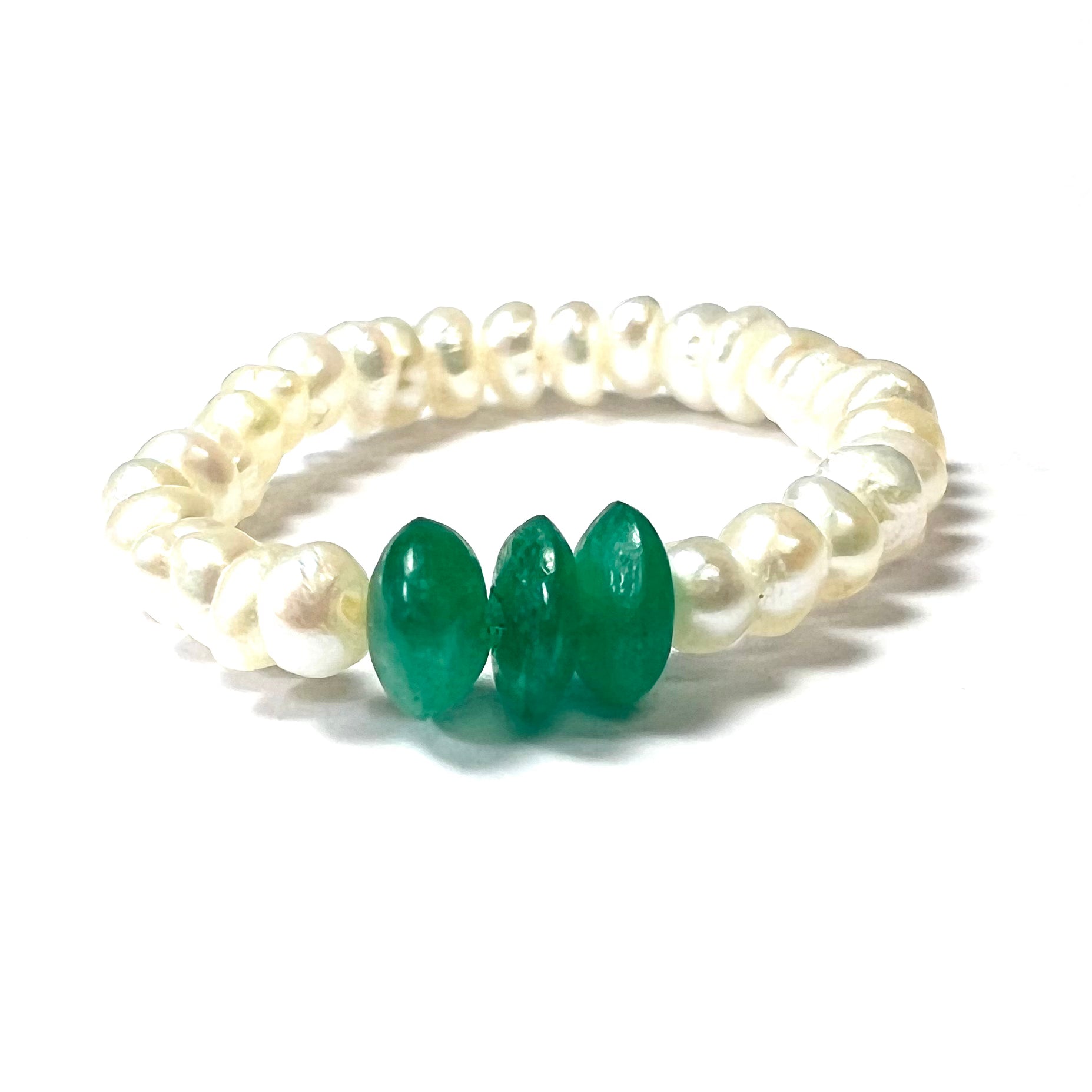 Natural Seed Pearl Eternity Emerald Ring 4.5
