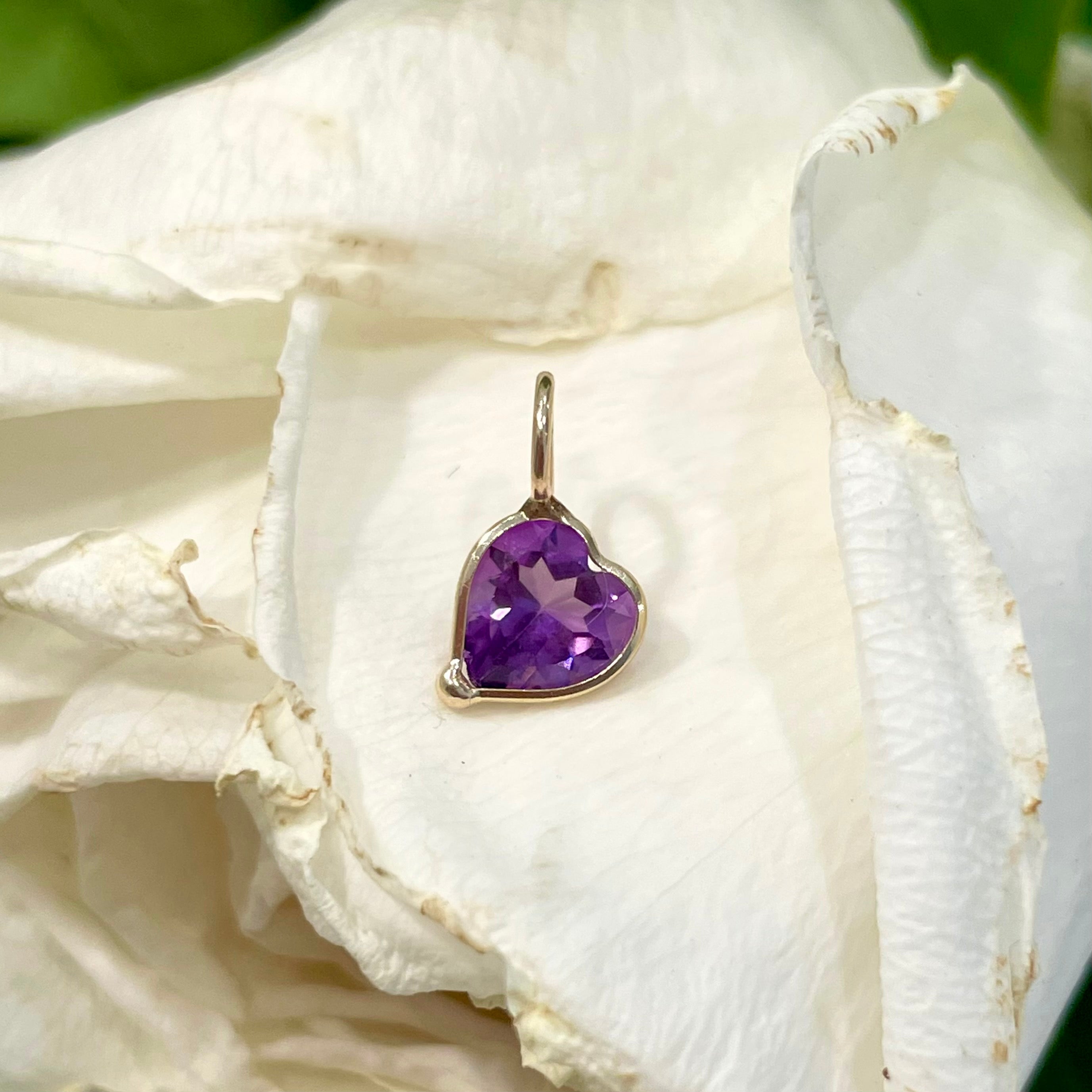 Natural Amethyst Heart 14K Yellow Gold Pendant Charm 10.5x7mm
