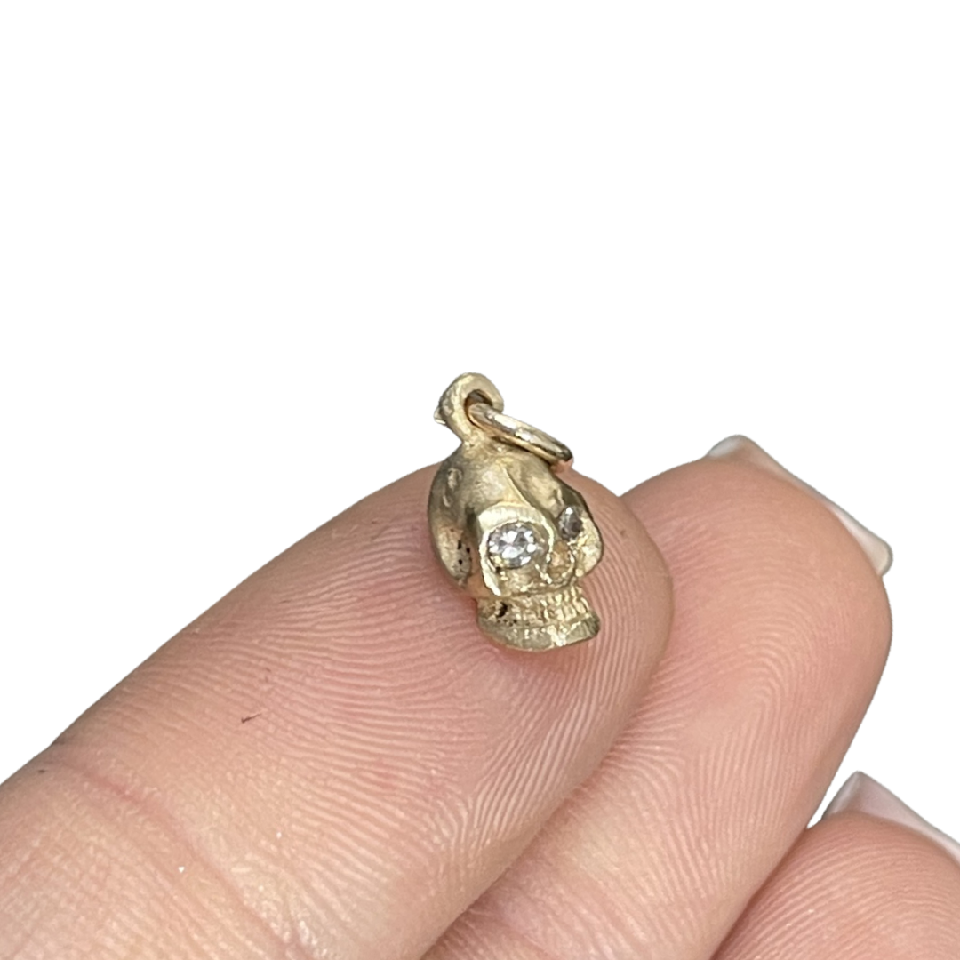 Solid 18K Small Diamond Skull Charm