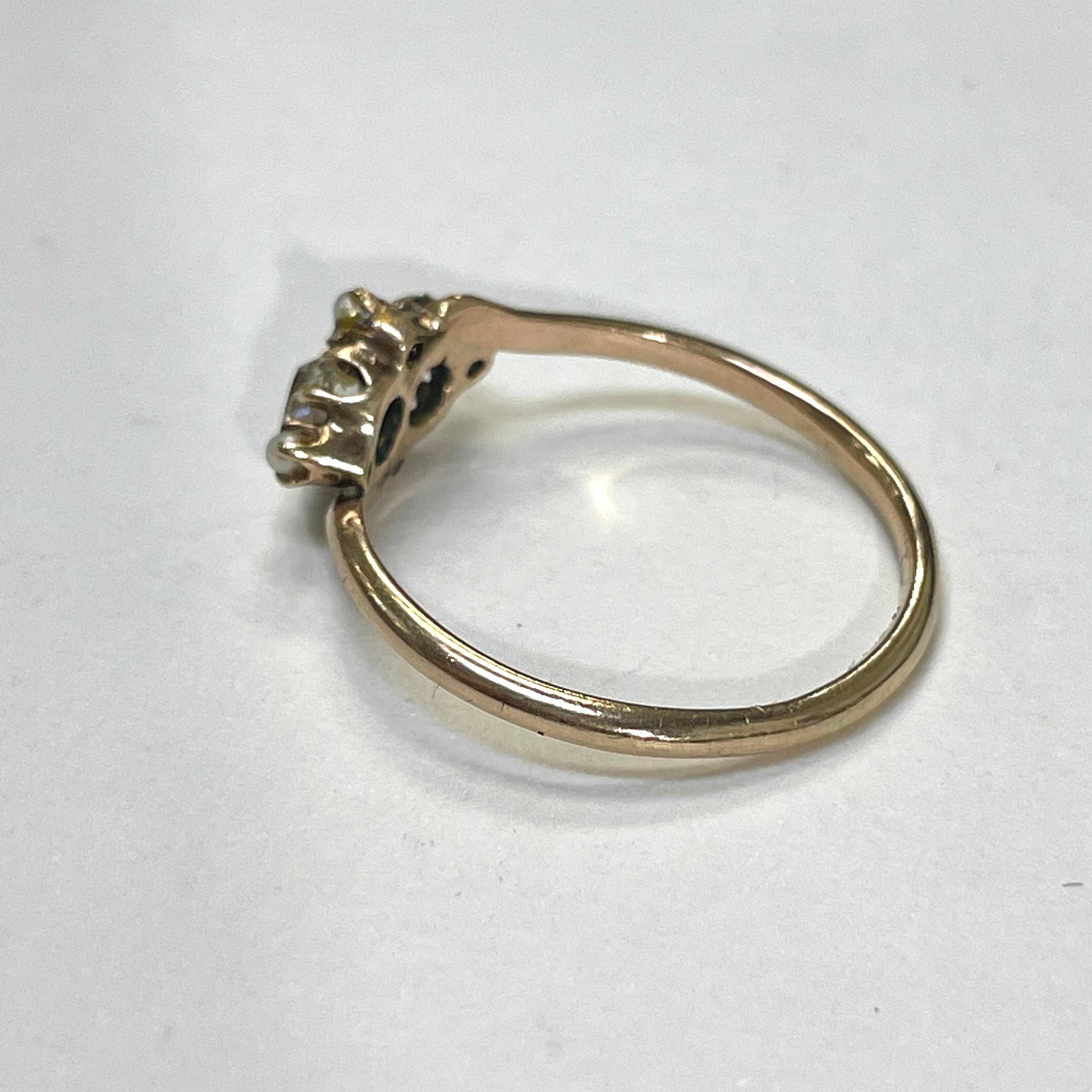 Victorian OMC Double Diamond Pearl Ring Size 8.5