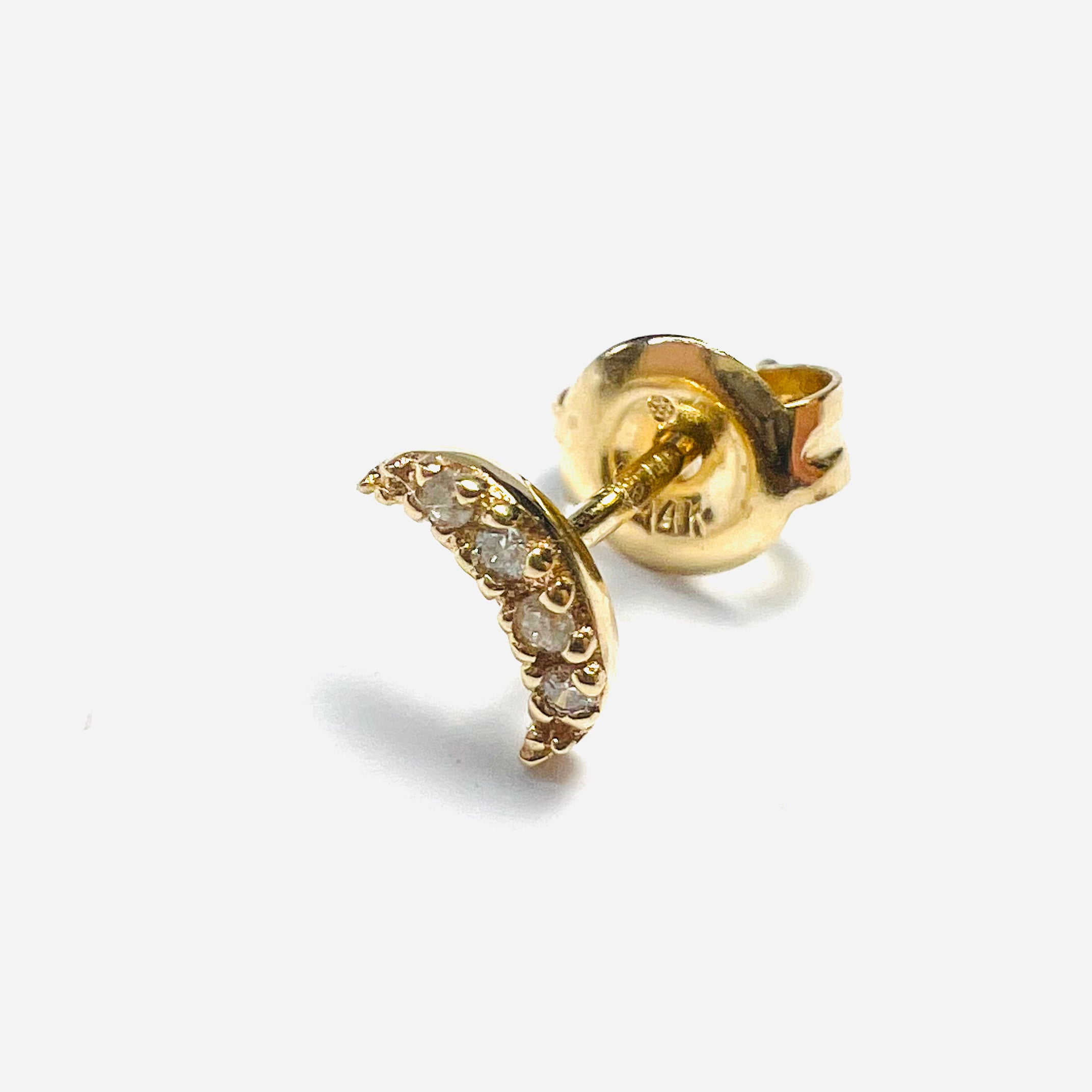 14K Yellow Gold Crescent Moon Diamond Single Earring Stud 6x3mm