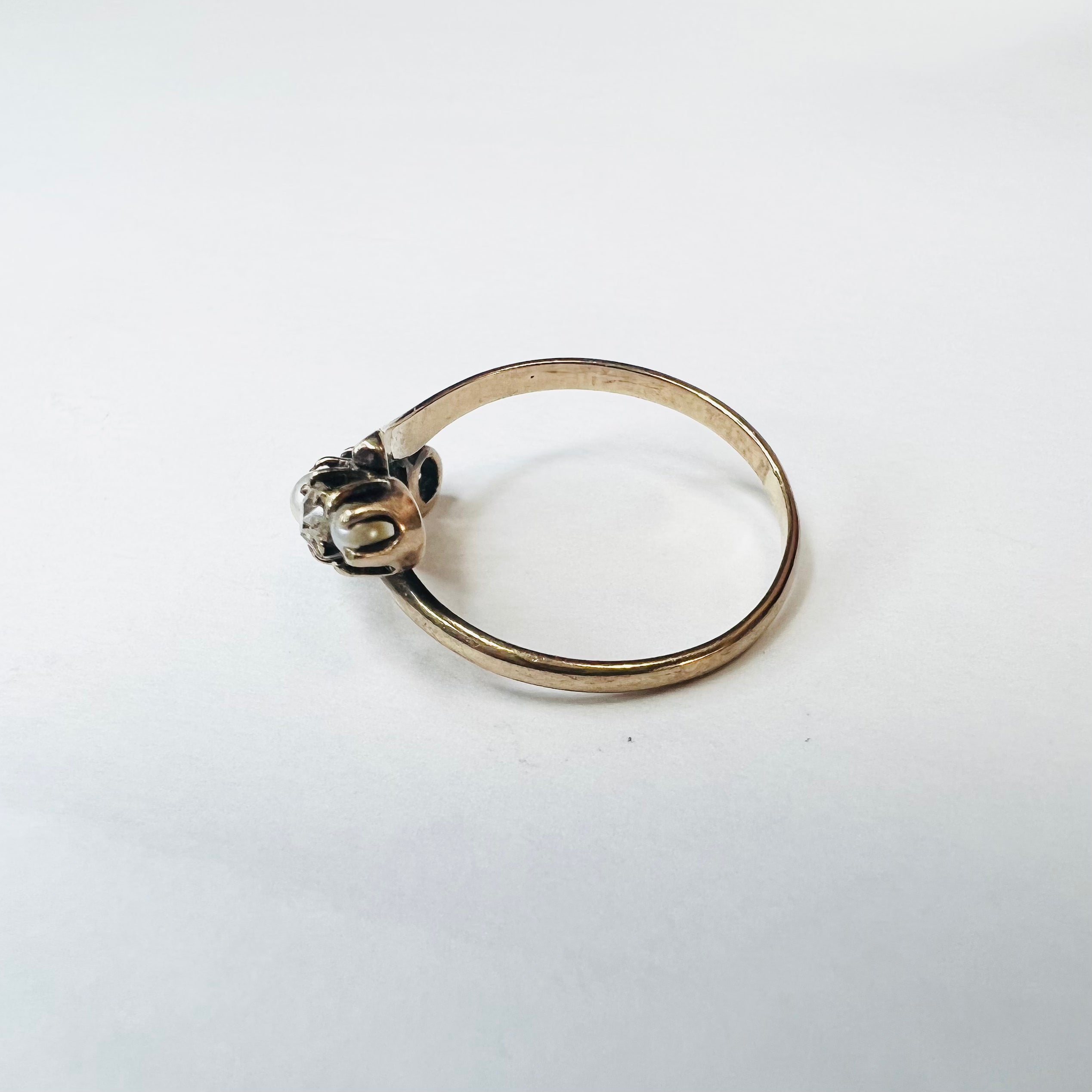 Antique 10K Rose Gold Pearl and Diamond Bypass Band Ring Size 5.25