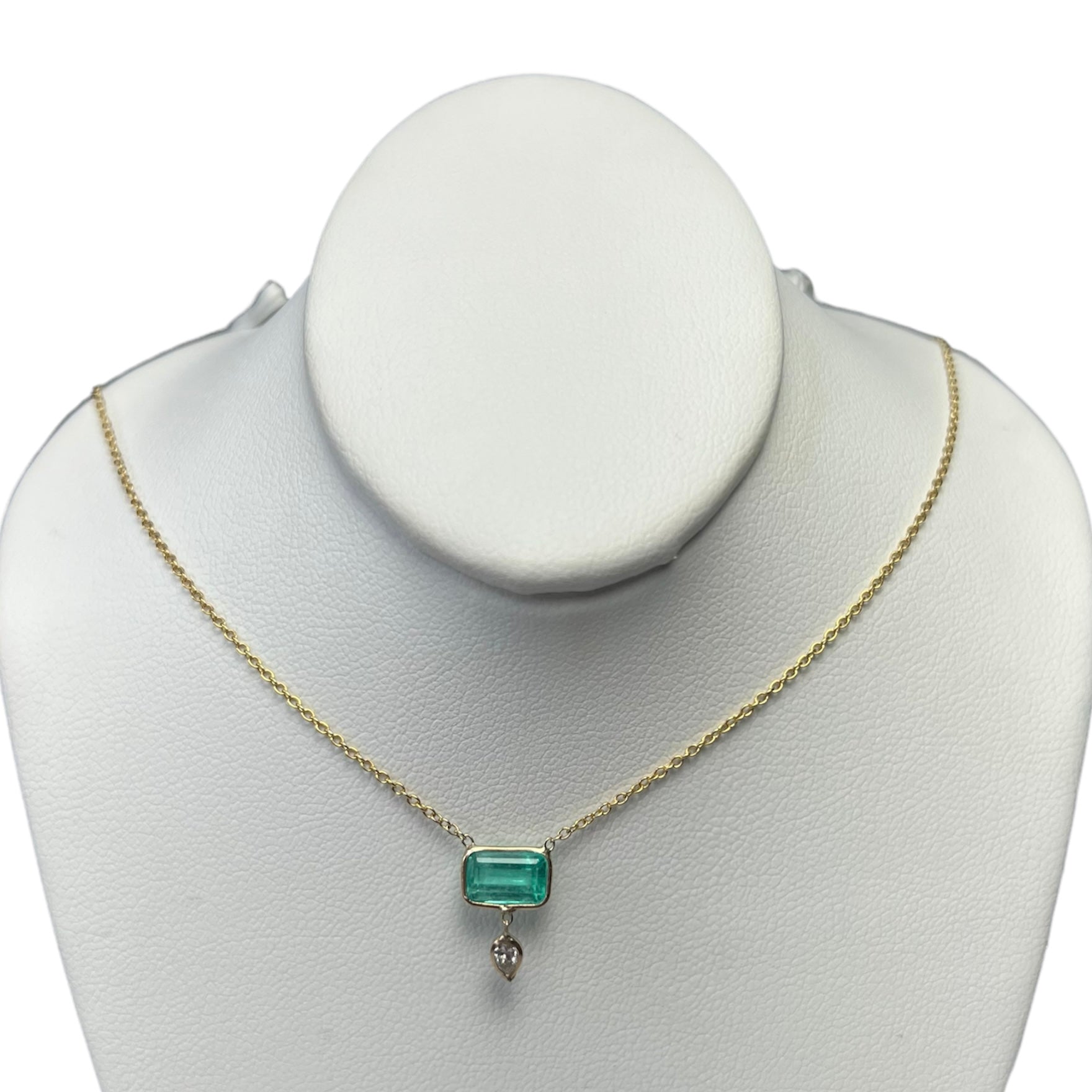 Emerald and Diamond 16" 14K Yellow Gold Cable Chain Necklace