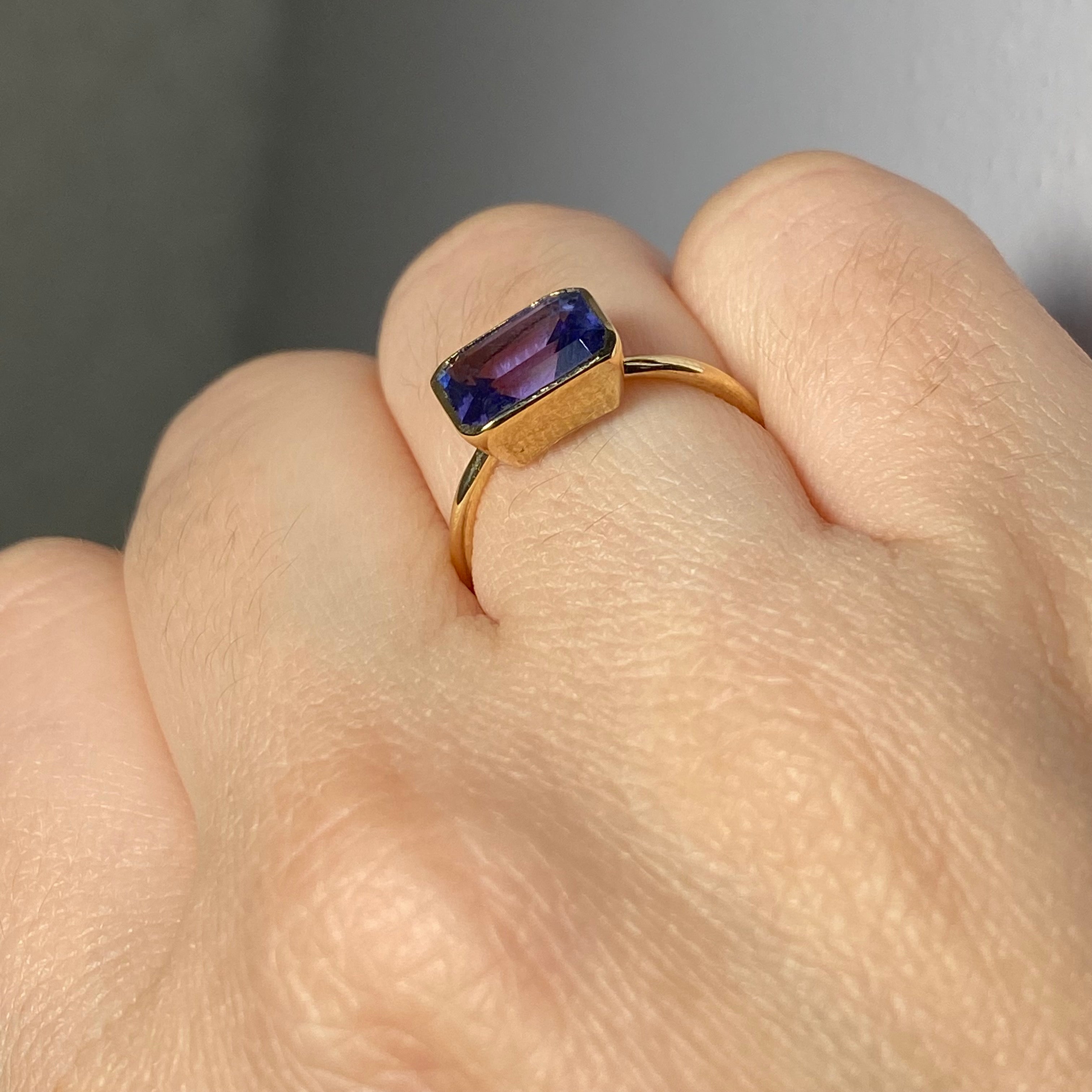 1.4CT Emerald Cut Tanzanite 18K Yellow Gold Solitaire Stacking Ring Size 5