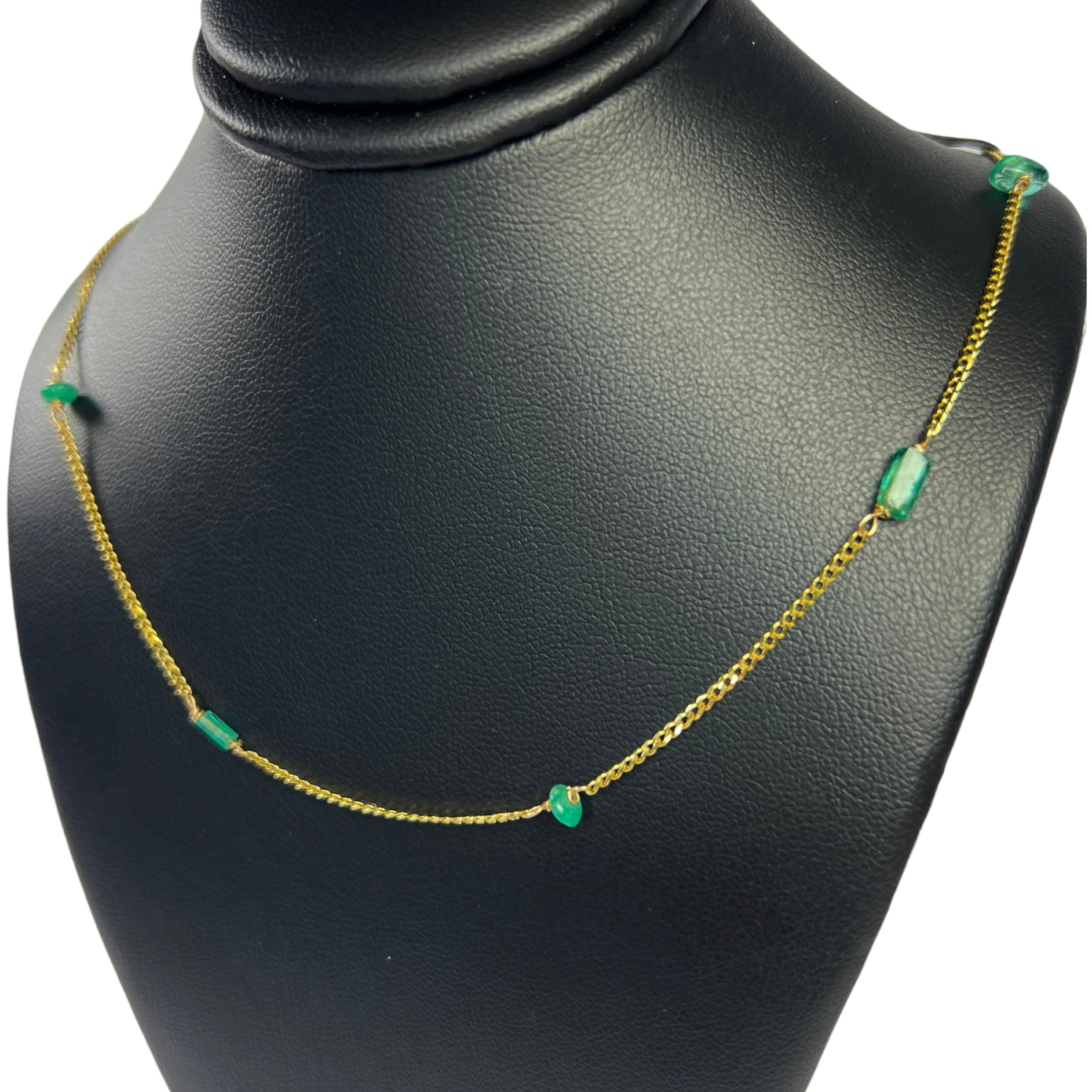 Rough Emerald Stationed 17.5" 14K Yellow Gold Cuban Chain Necklace