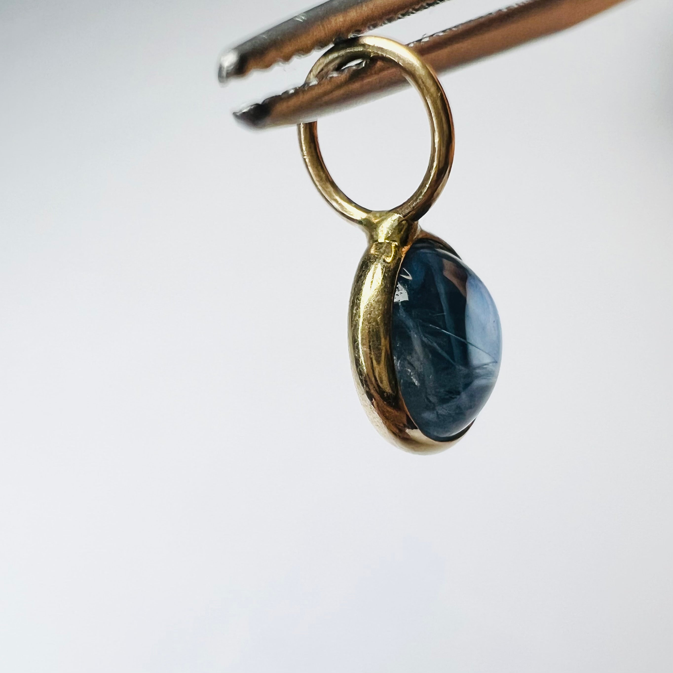 Natural Cabochon Sapphire 14K Yellow Gold Pendant Charm 12x6.5mm