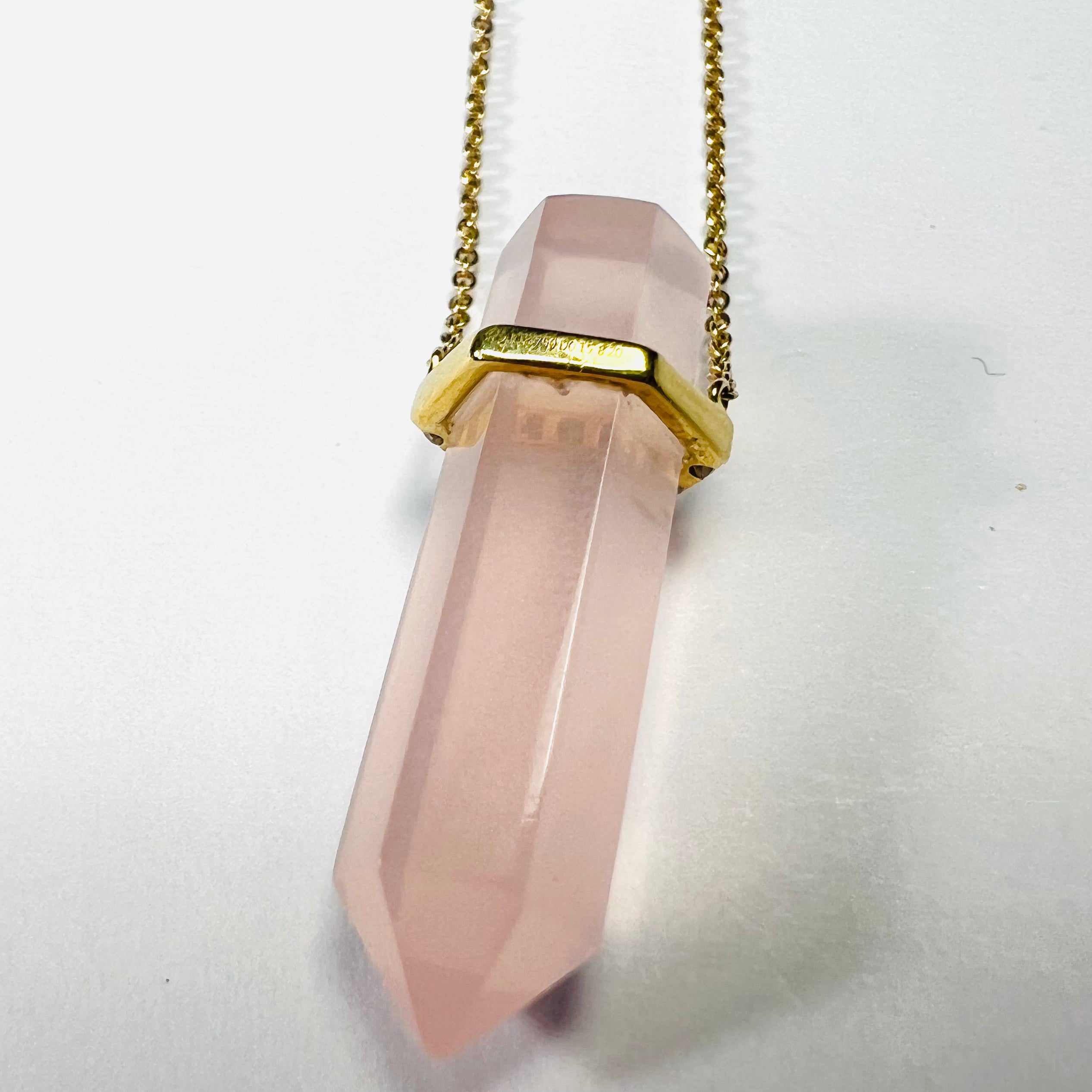 Rose Quartz with Diamonds 21" 18K Yellow Gold Necklace