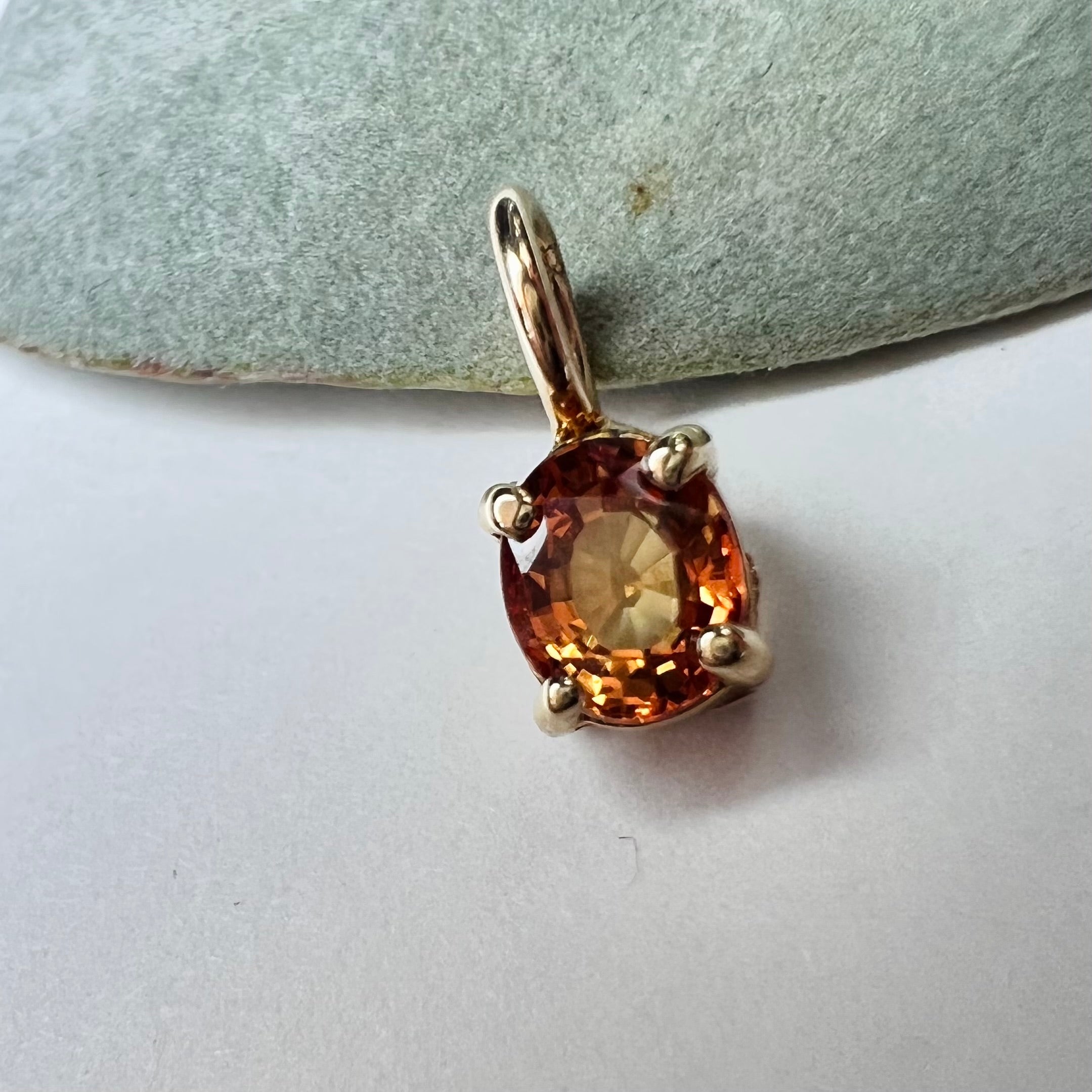 Natural Orange Sapphire 14K Yellow Gold Pendant Charm 10x4mm