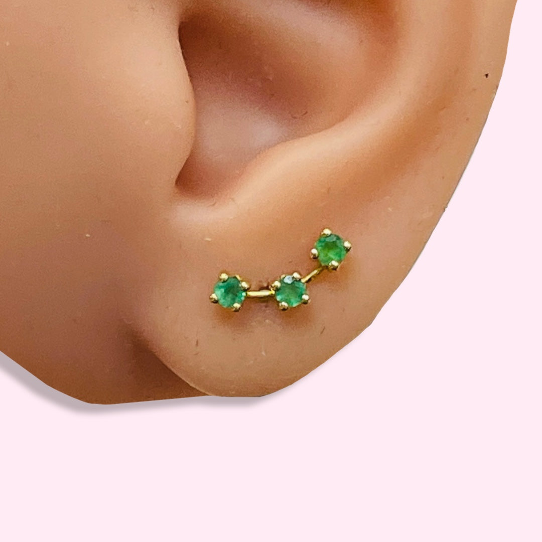 18K Yellow Gold Natural Emerald Crawler Earrings