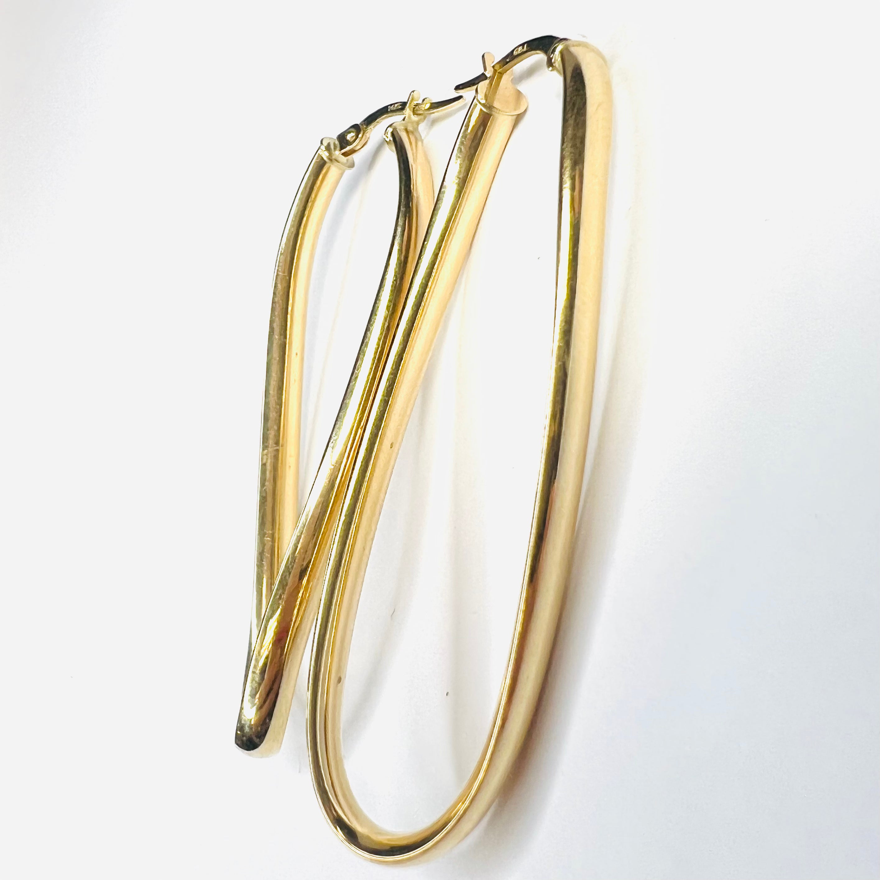 Beautiful New 14K Solid Yellow Gold twisted Hoop Earrings 2.2"x.75"