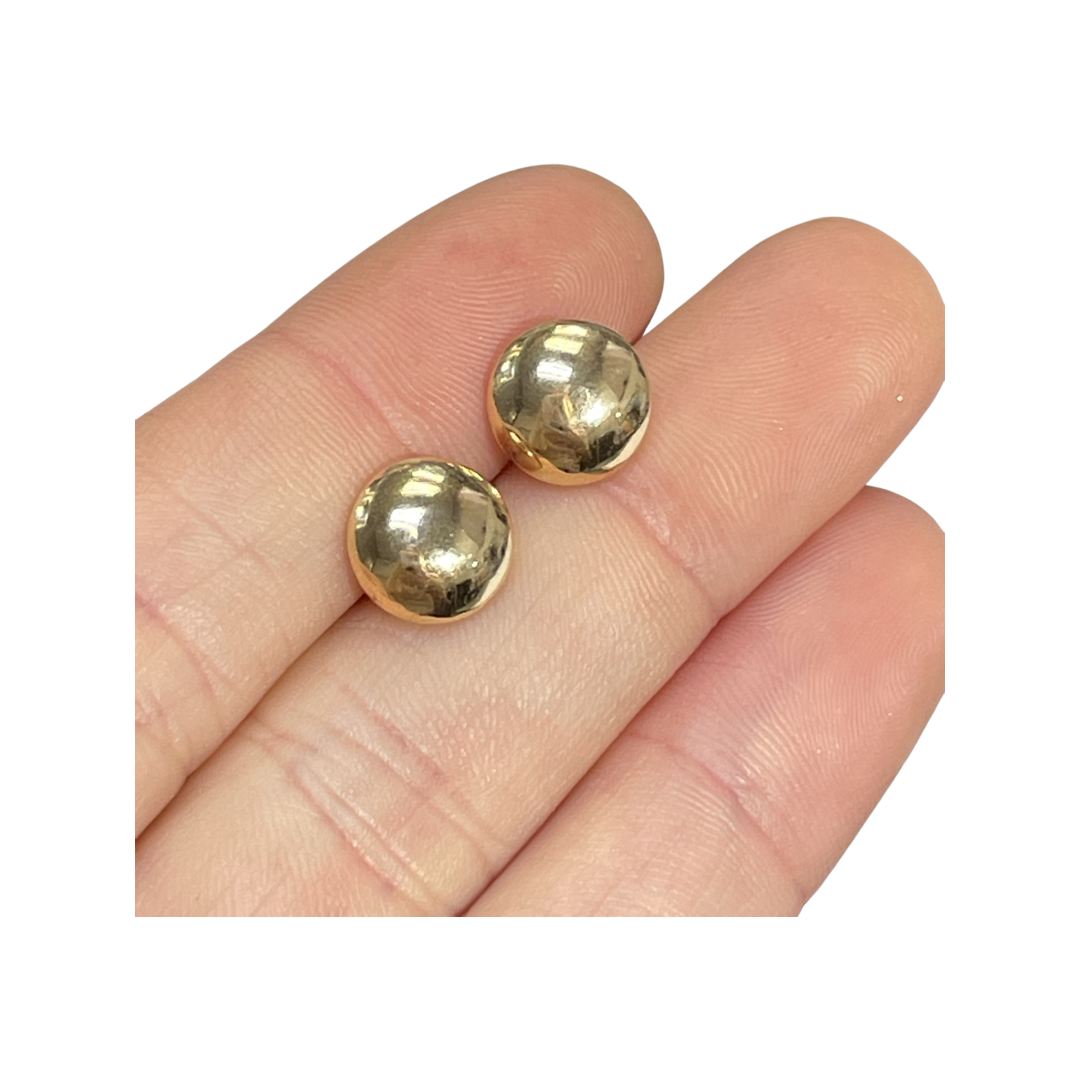 18K Yellow Gold 9mm Button Shaped Round Stud Earrings