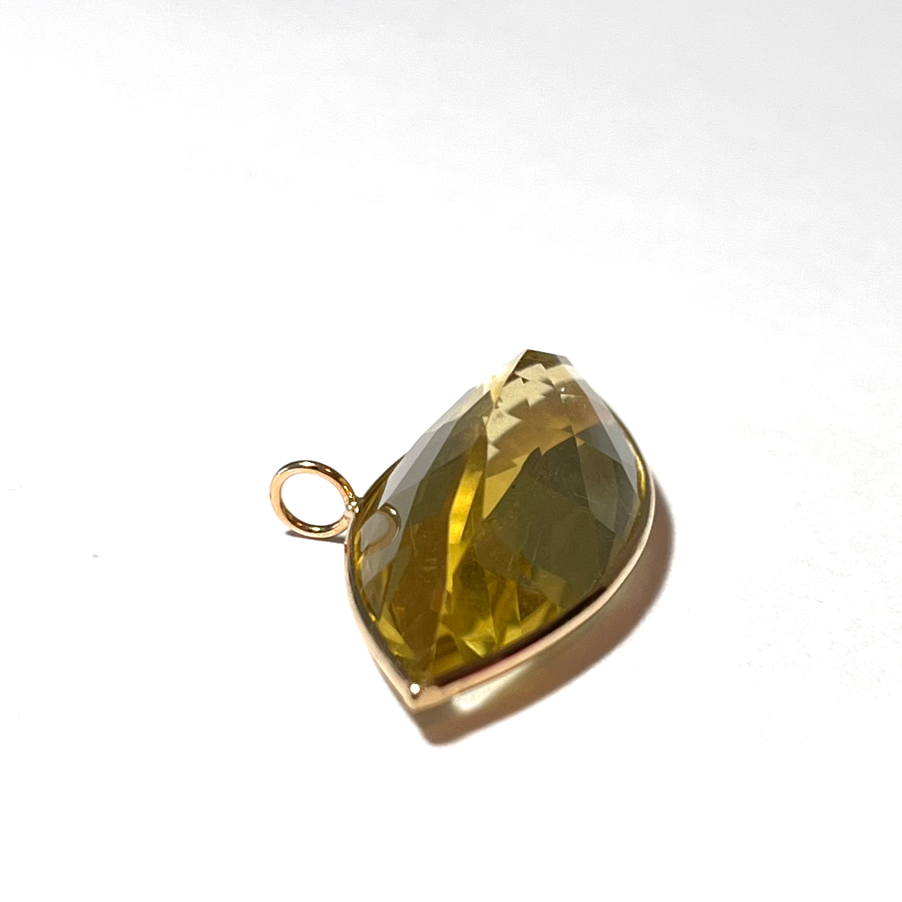 19ct Large Marquise Citrine Solid 14K Yellow Gold Gem Charm