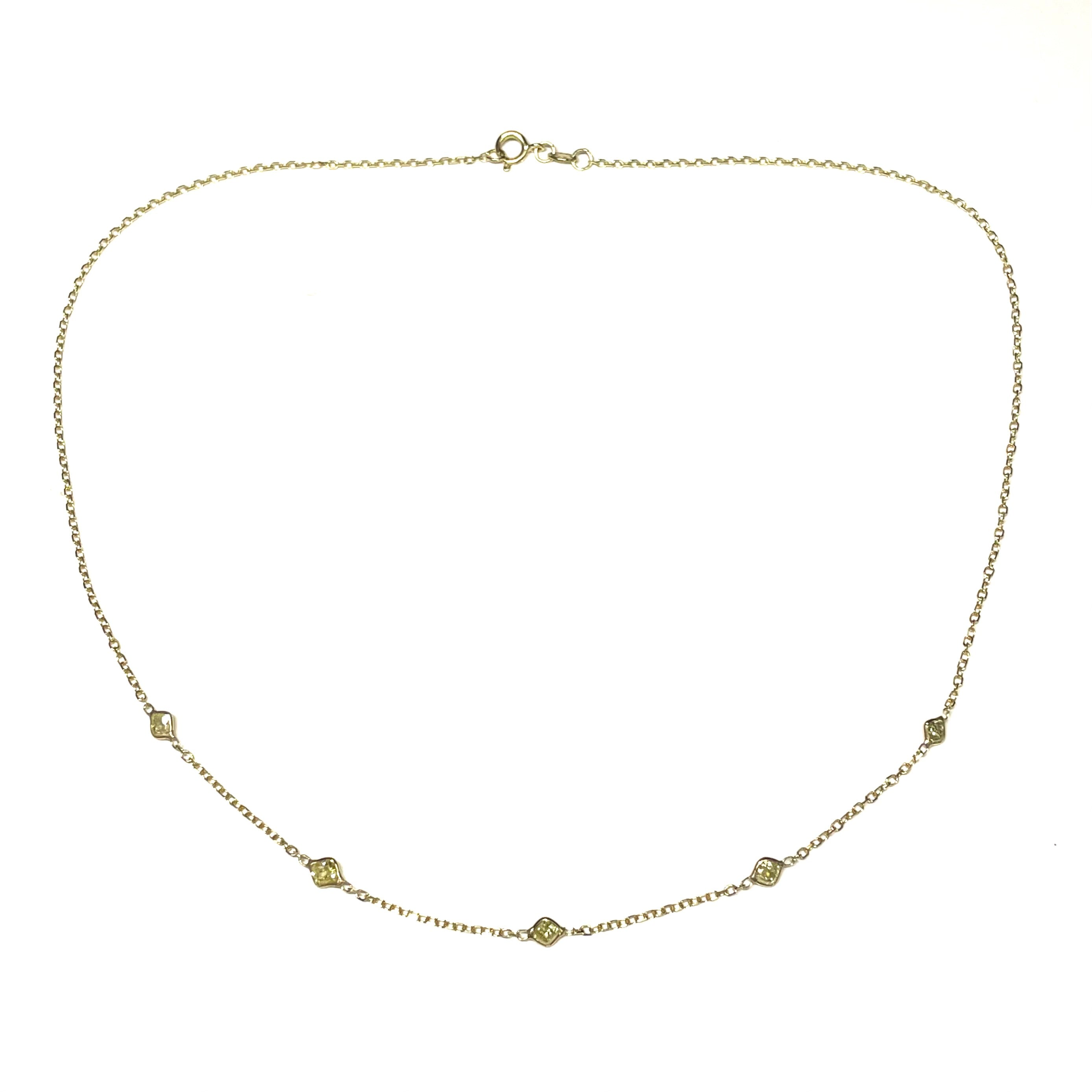 Yellow Cushion 5 Diamonds 14K Yellow Gold Necklace