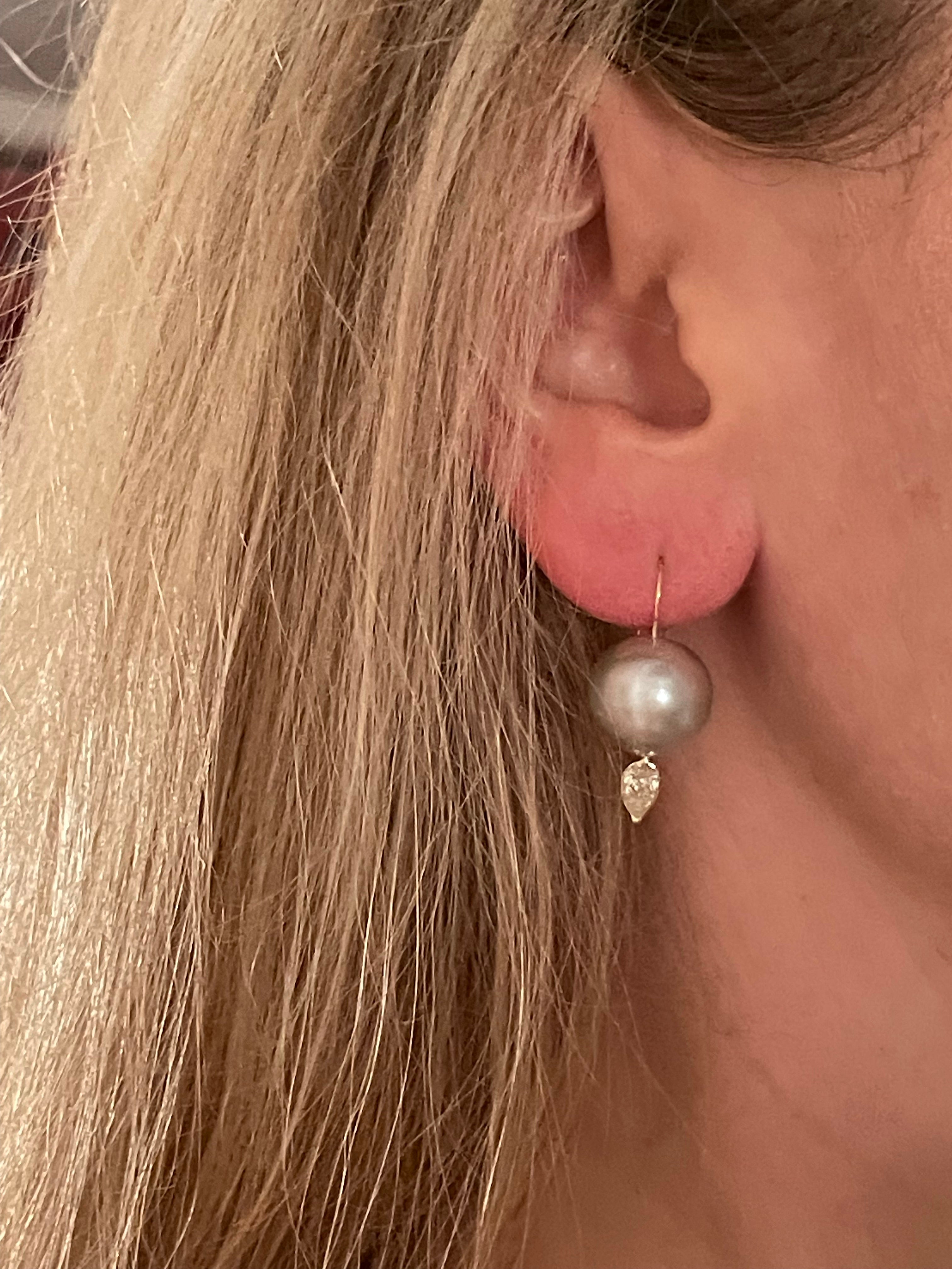 Freshwater 14mm Freshwater Pearl .60CT Yellow 14K Gold Earrings