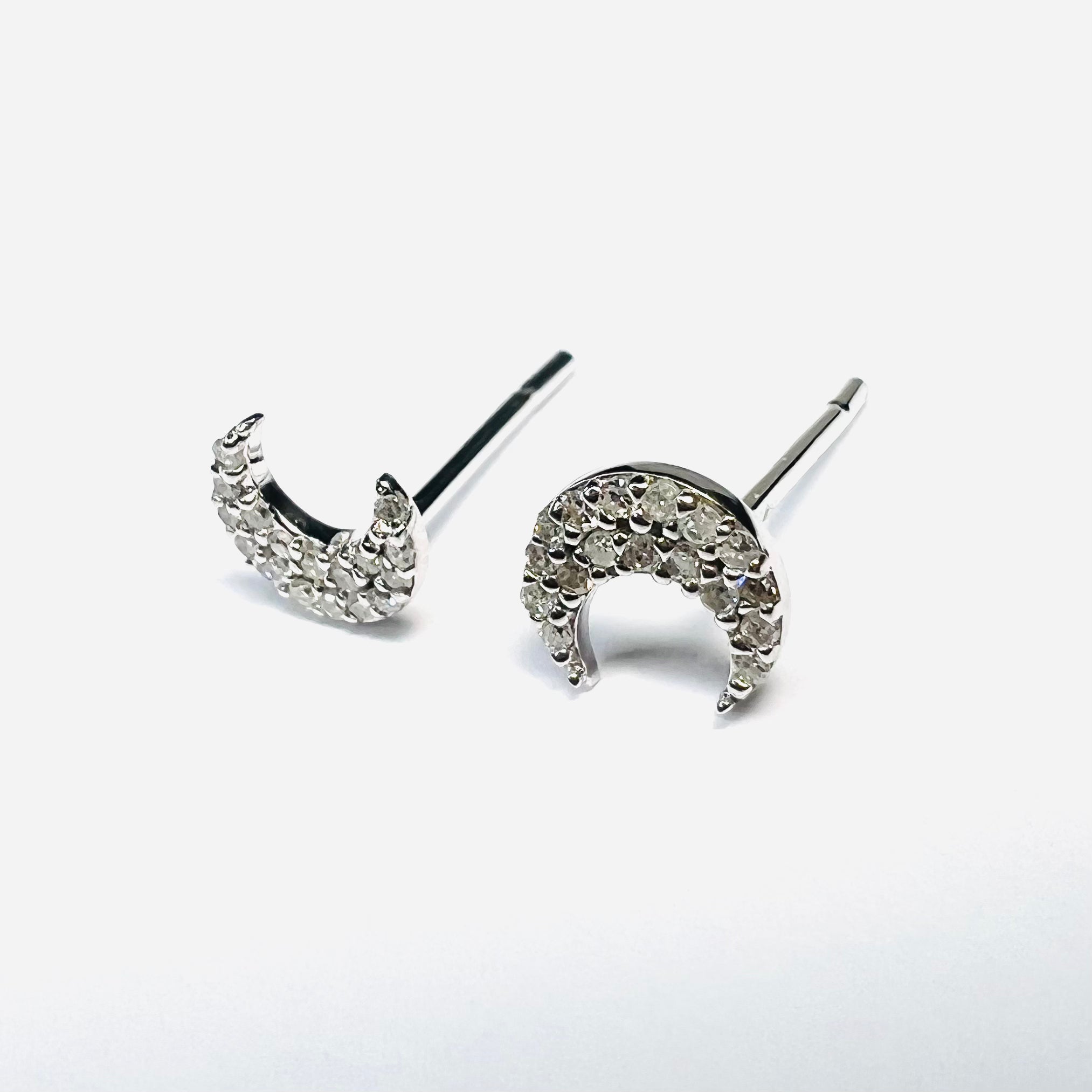 Glittering Diamond and 14K White Gold Celestial Crescent Moon Earrings 6x5mm