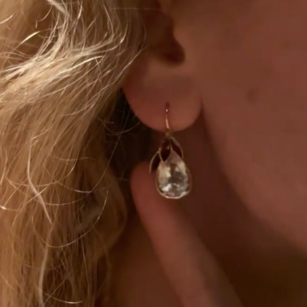 Garnet and Kunzite Pear Drop Earrings 14K Gold