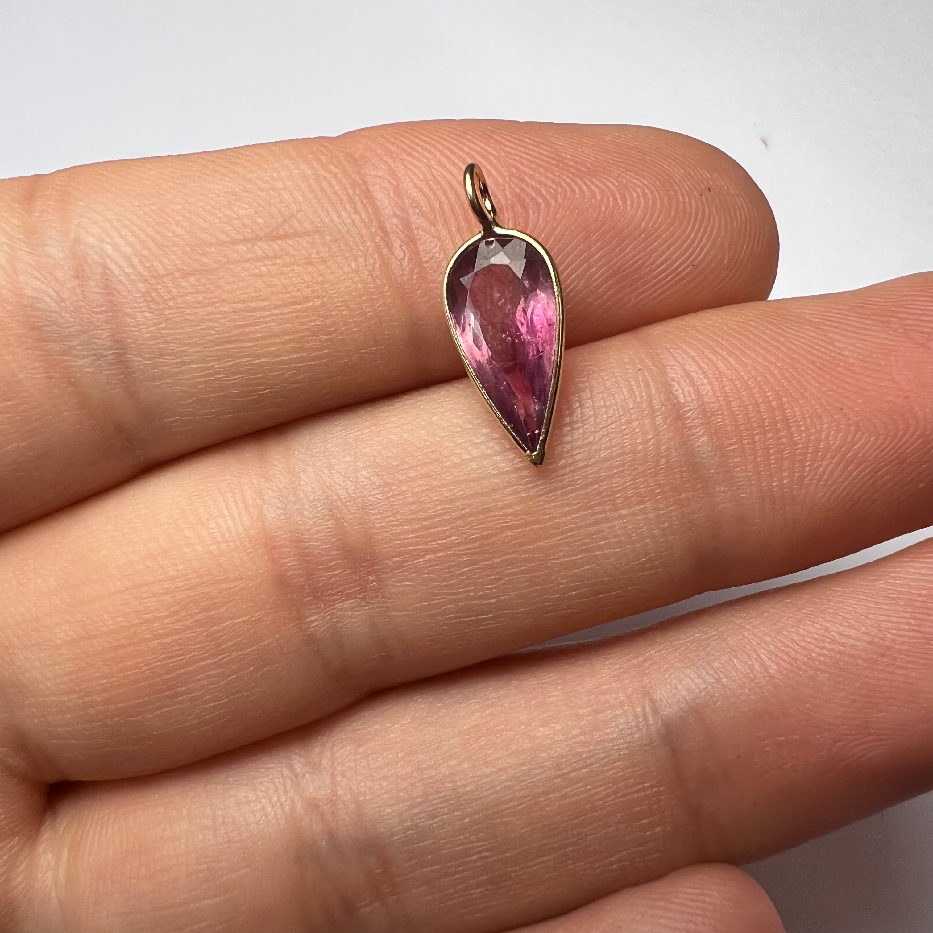 Natural Pink Pear Tourmaline14K Yellow Gold Pendant Charm 16x7mm