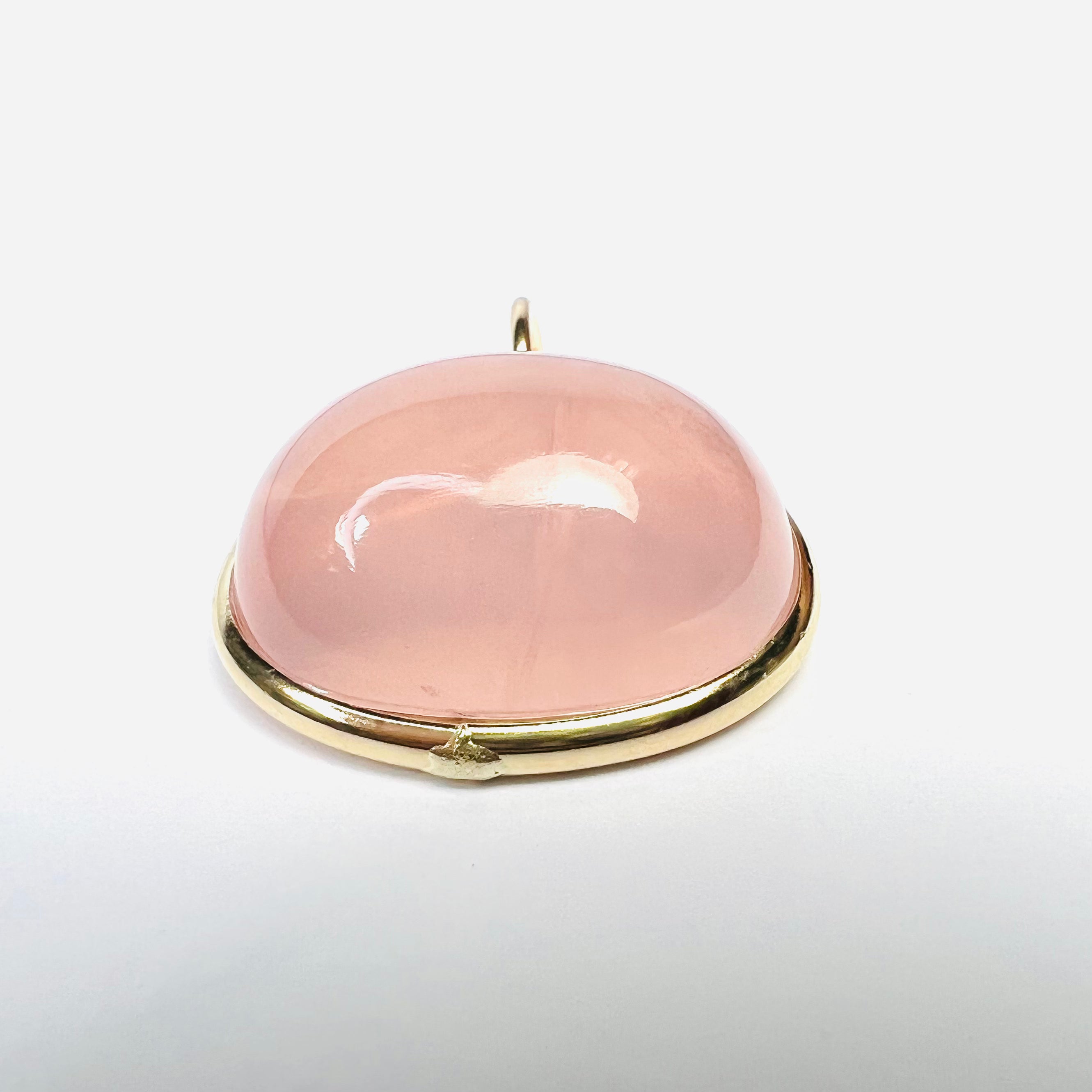 28CT Natural Cabochon Rose Quartz 14K Yellow Gold Pendant Charm 25x23mm