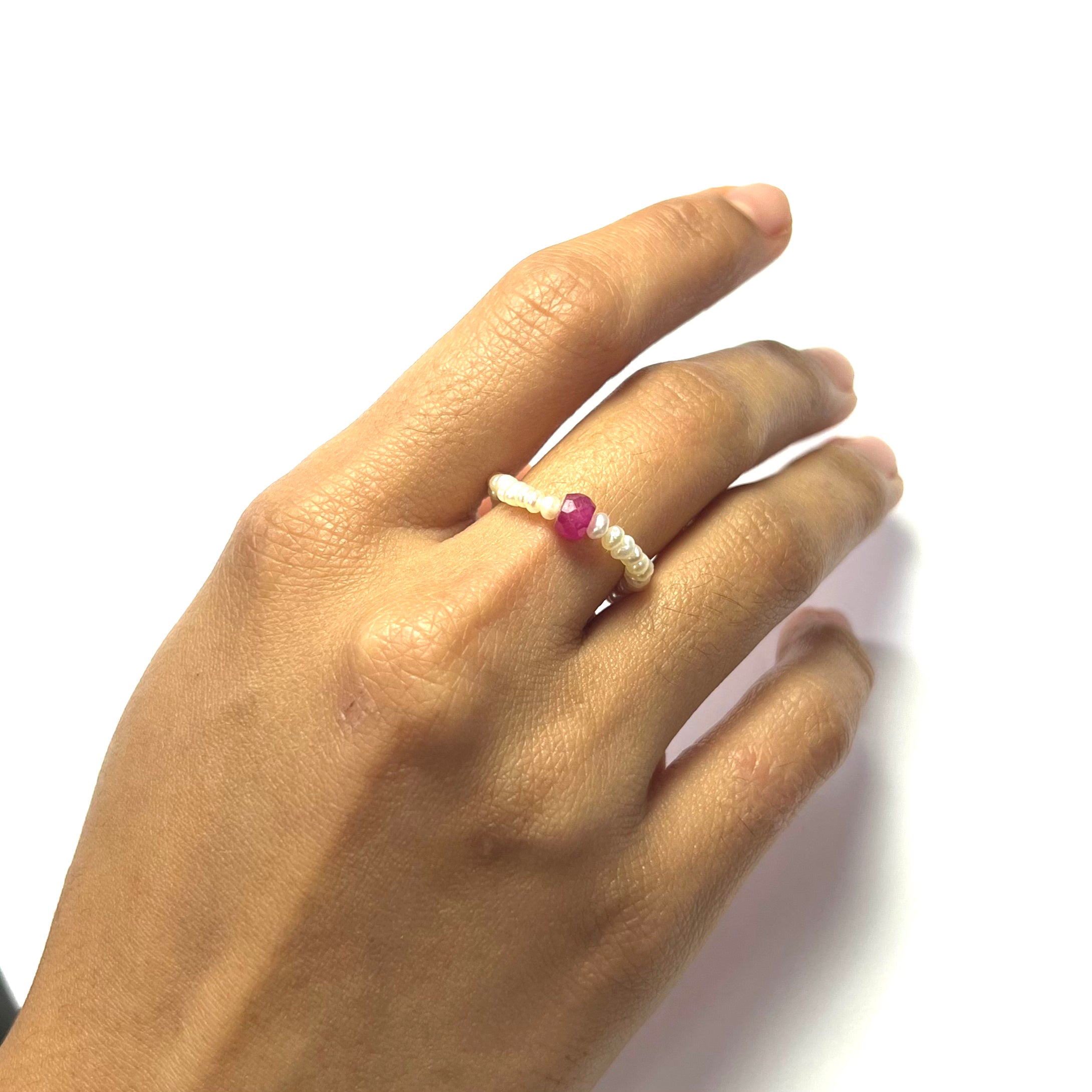 Natural Seed Pearl Rough Ruby Eternity Ring Size 7.5