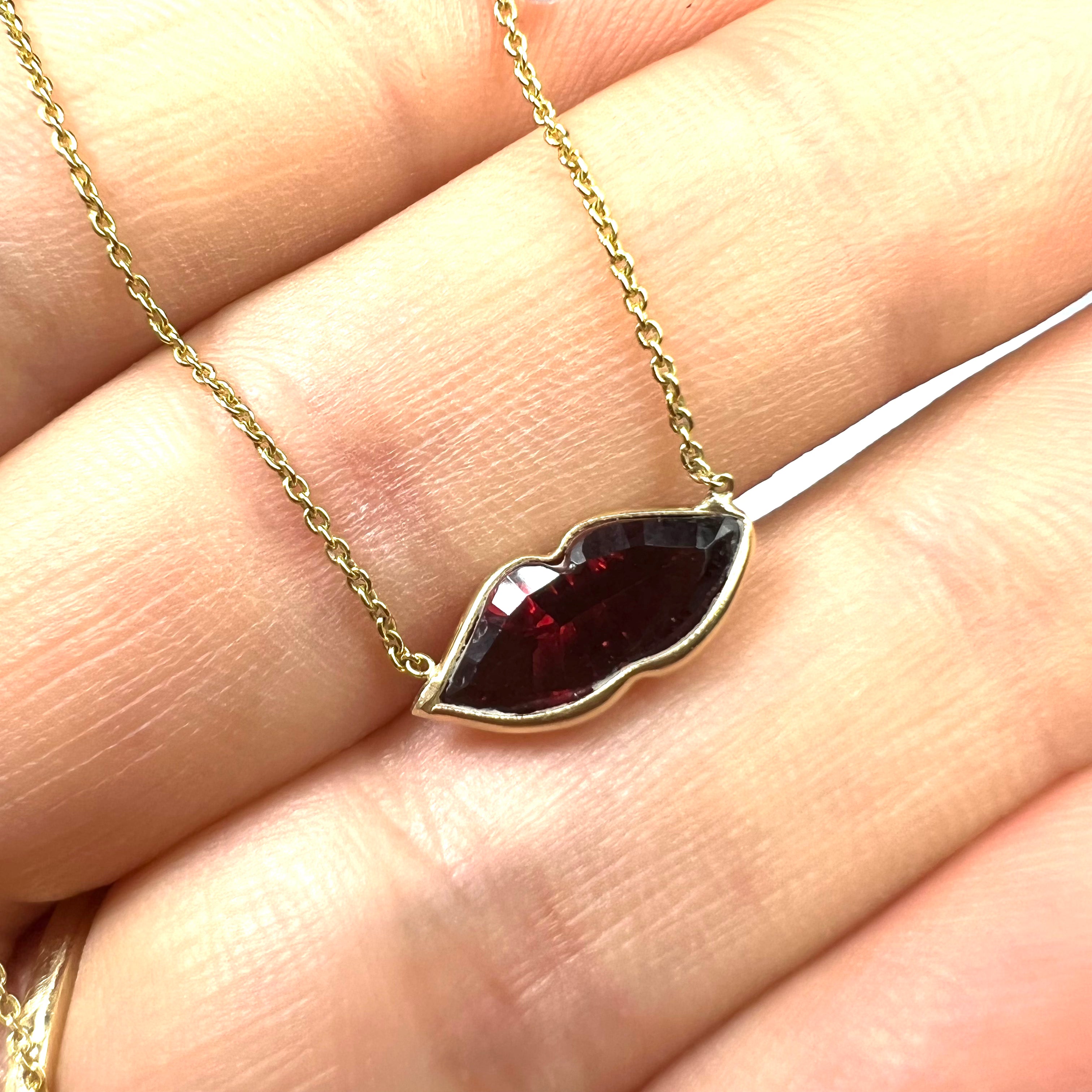 Lip Garnet and Briolette Diamond 16" 14K Yellow Gold Necklace