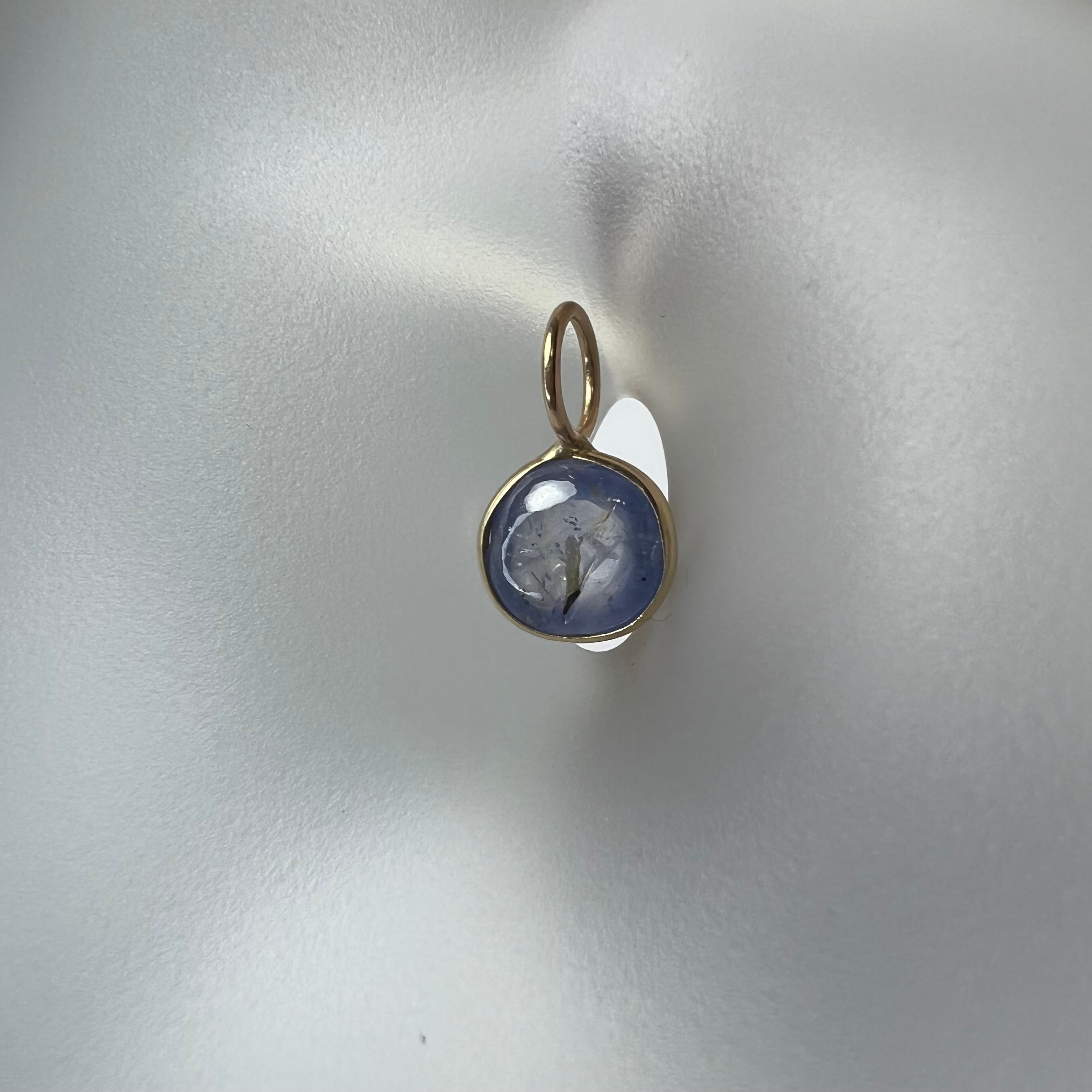 Natural Cabochon Sapphire 14K Yellow Gold Pendant Charm 15X9mm