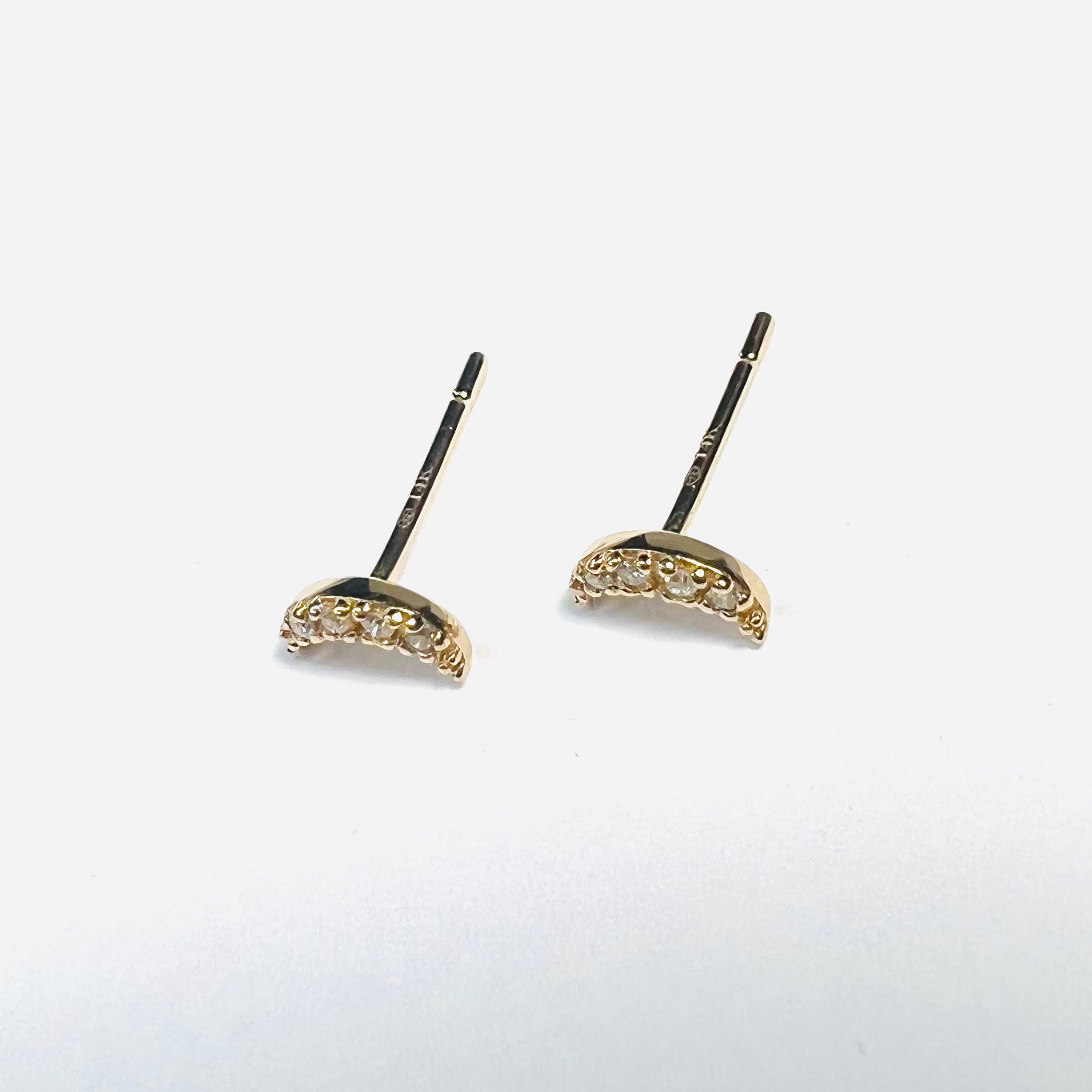 Glittering Diamond Celestial Crescent Moon Earrings 14K Yellow Gold 6x3mm