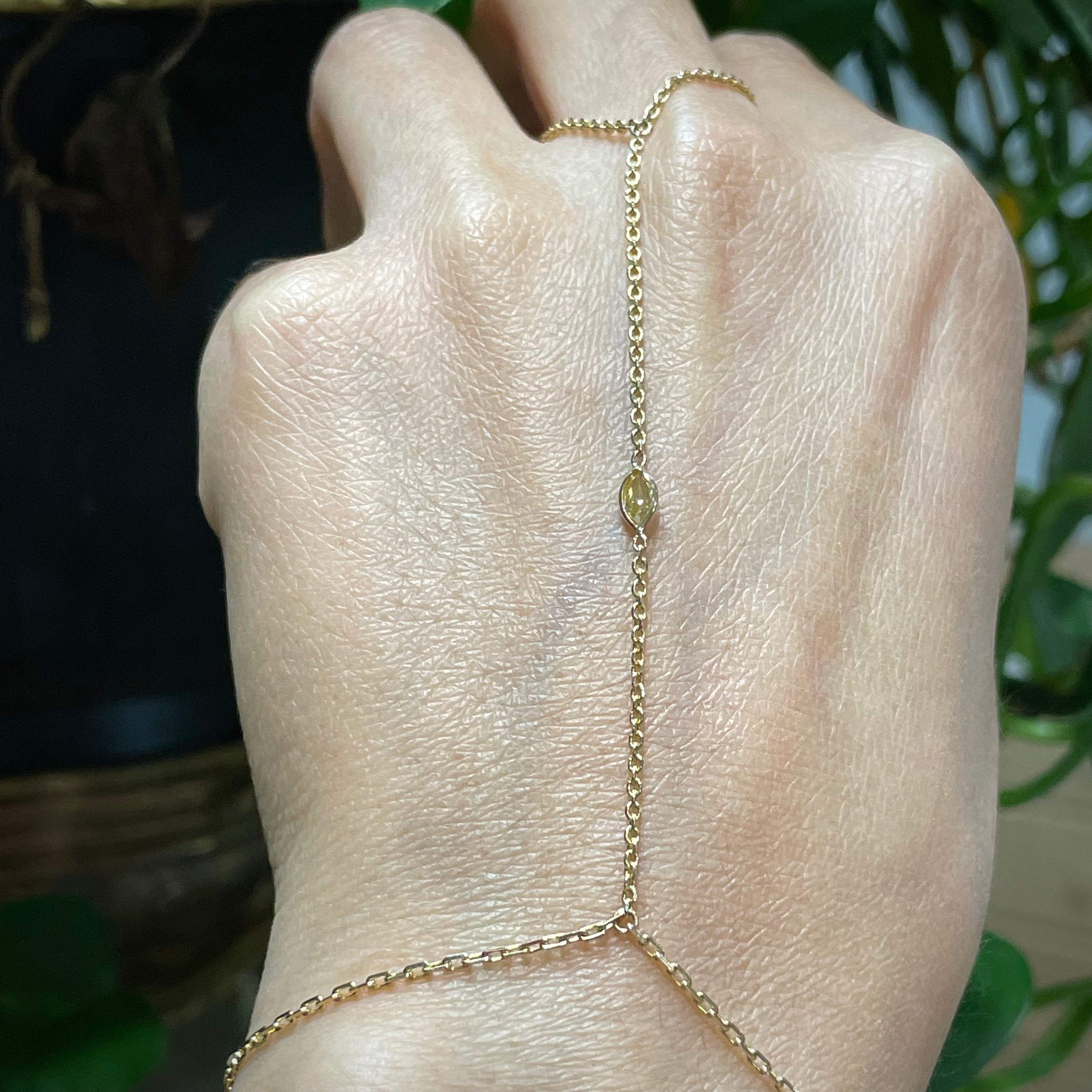 Marquise Cut Yellow Diamond Hand Chain .15CT in solid 14k Yellow Gold