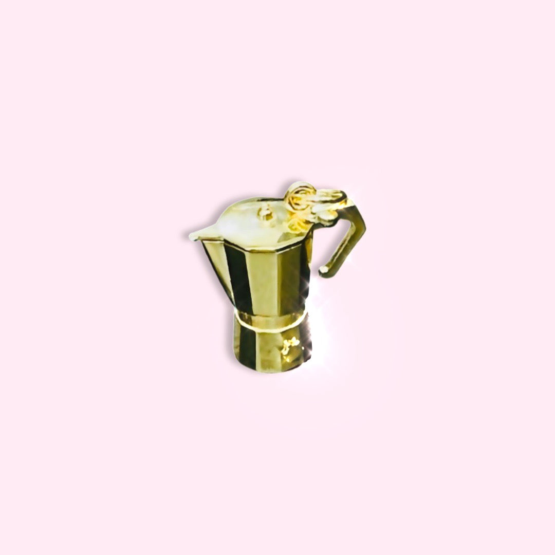 Mini Espresso Coffee Maker Charm Pendant Solid 14K Yellow Gold