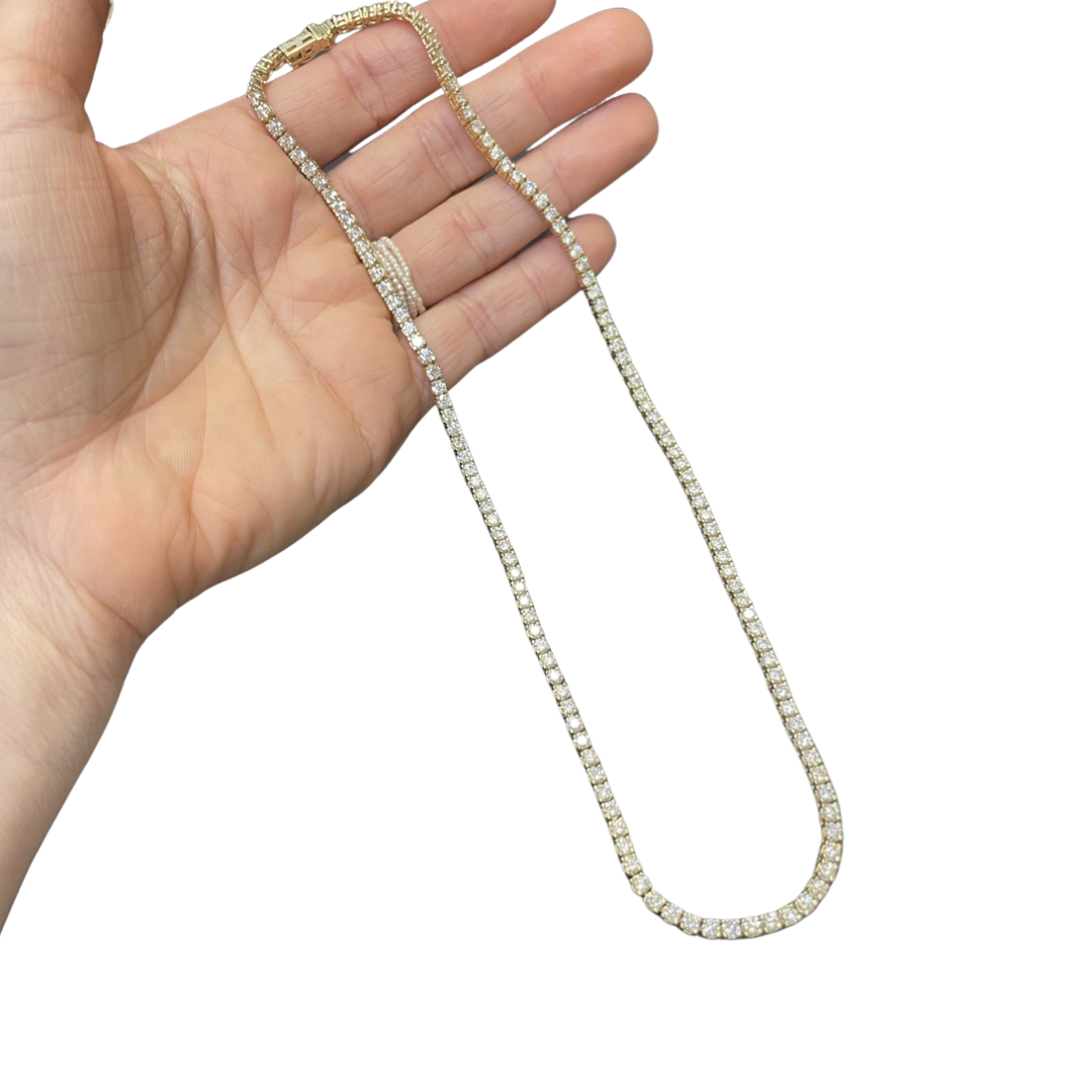 9.87CT Diamond Tennis Necklace 14K Yellow Gold 16.25”