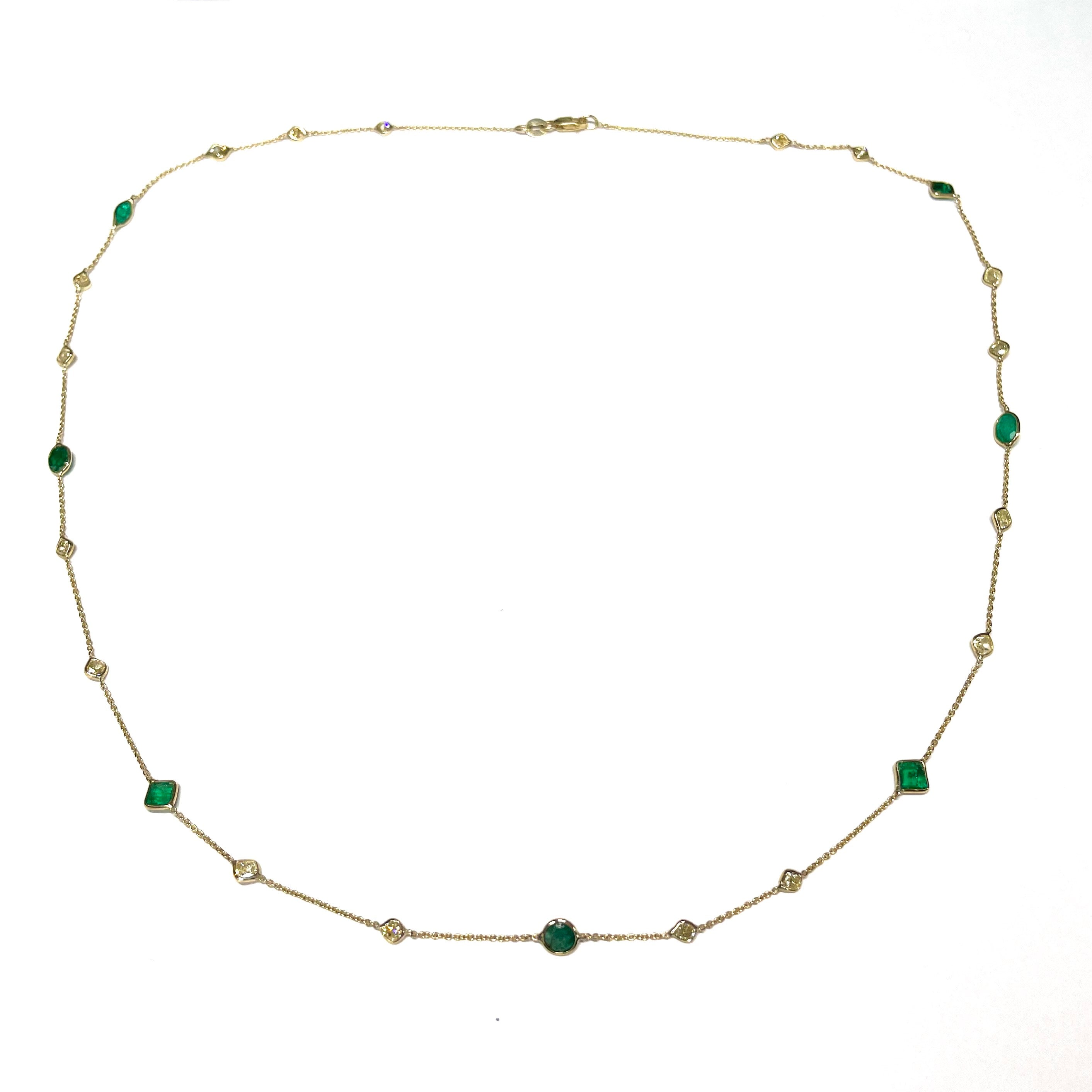 Emerald Diamond Necklace By The Yard in Solid 14k Yellow Gold
