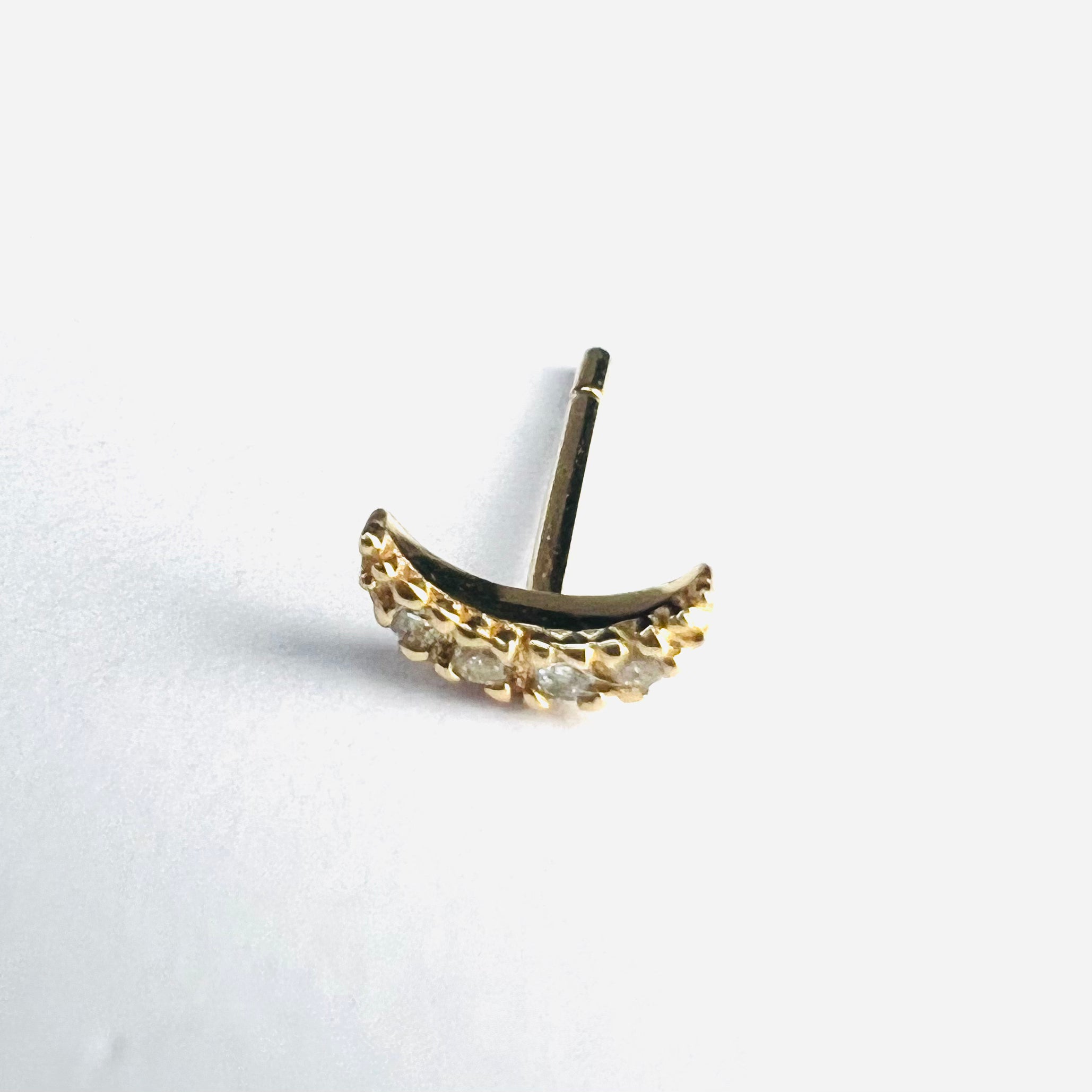 14K Yellow Gold Crescent Moon Diamond Single Earring Stud 6x3mm