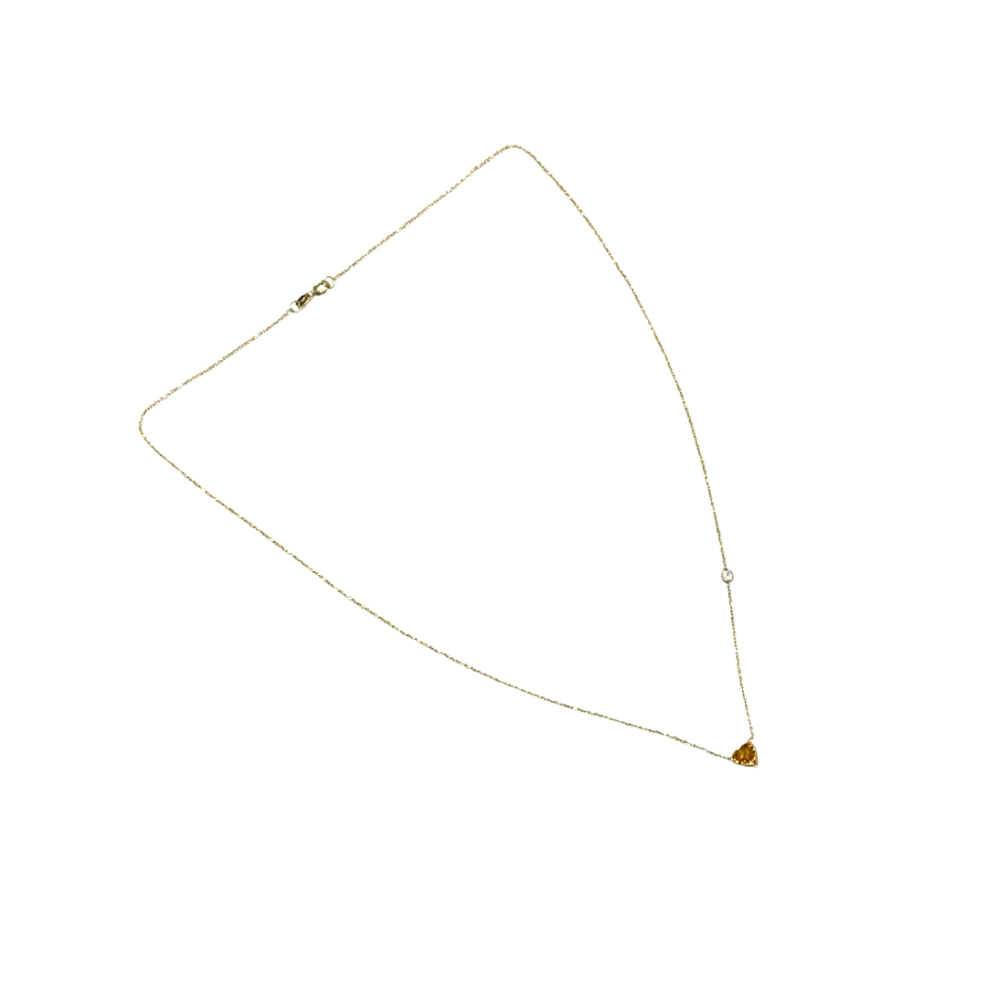 .75CT Orange Sapphire Heart and Diamond 18" 14k Yellow Gold Necklace