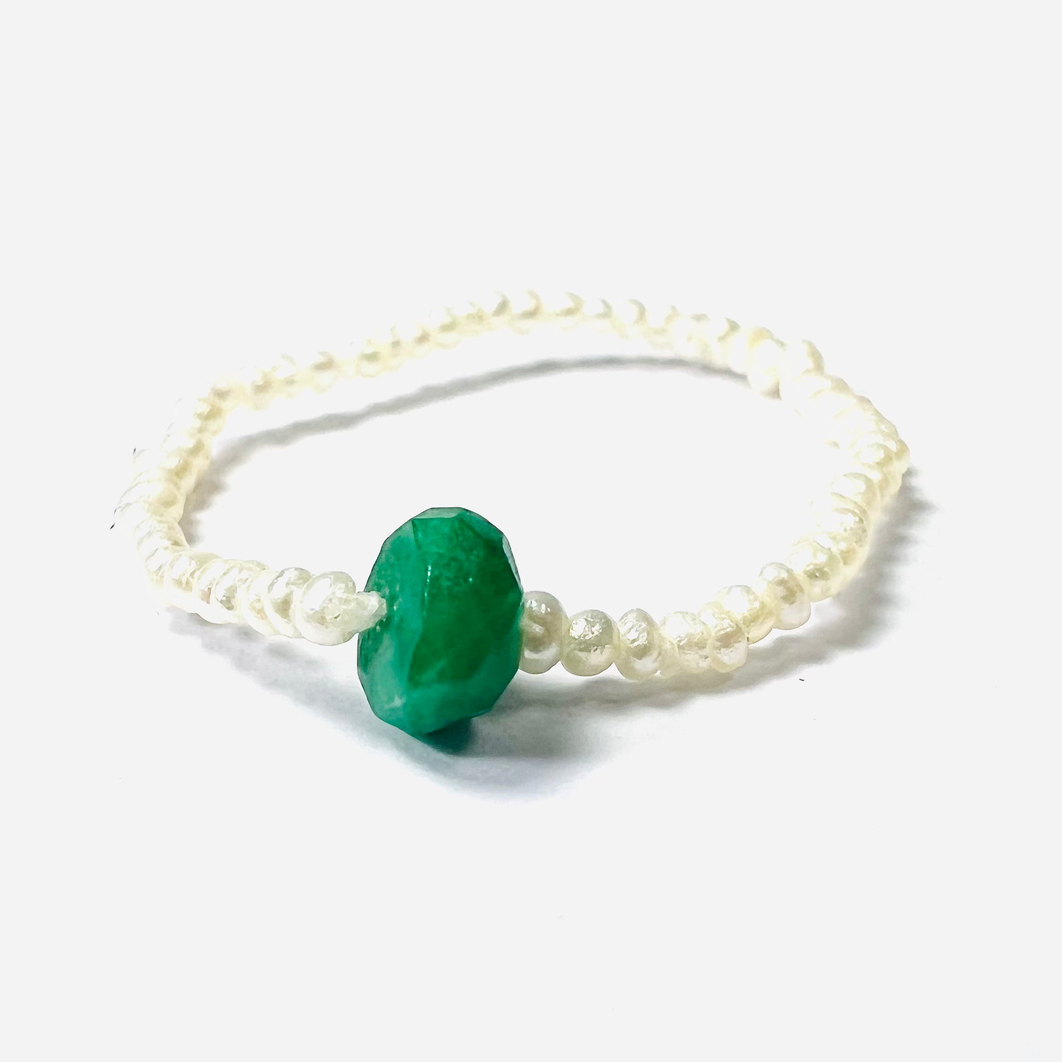Natural Seed Pearl Eternity Rough Emerald Ring Size 7.25
