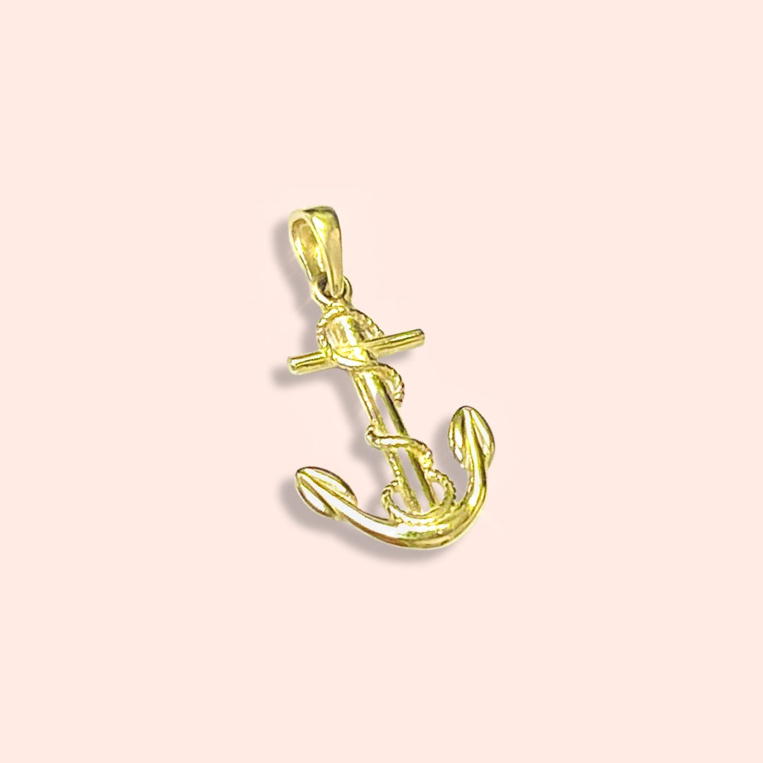 14K Yellow Gold Rope and Anchor Pendant Charm