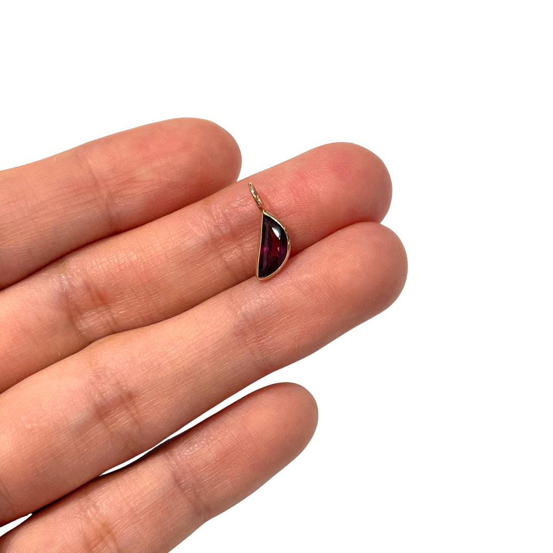 Natural Red Garnet Moon 14K Yellow Gold Pendant Charm 14x7mm
