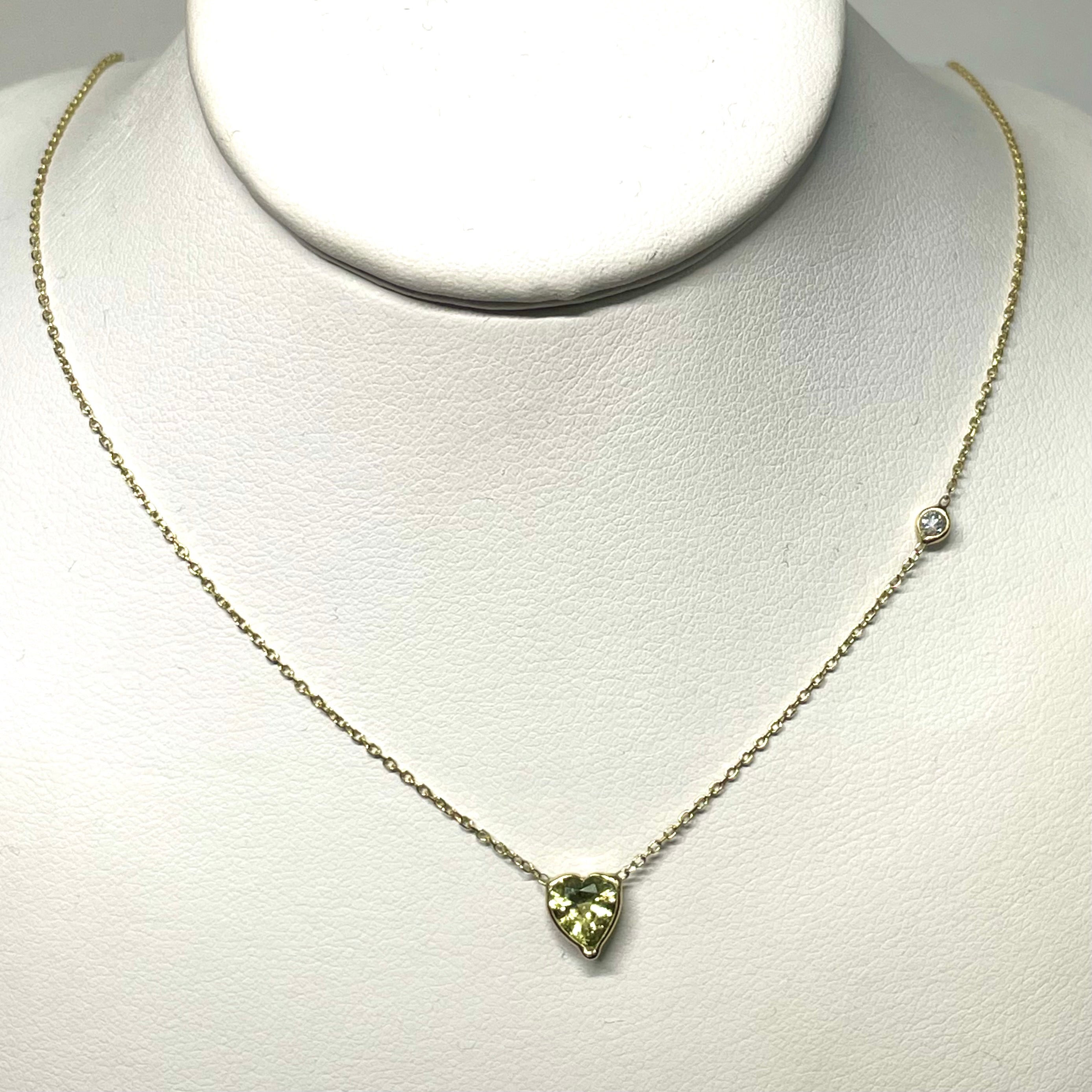 1.80 CTS Heart Sapphire Diamond 18" 14K Yellow Gold Necklace