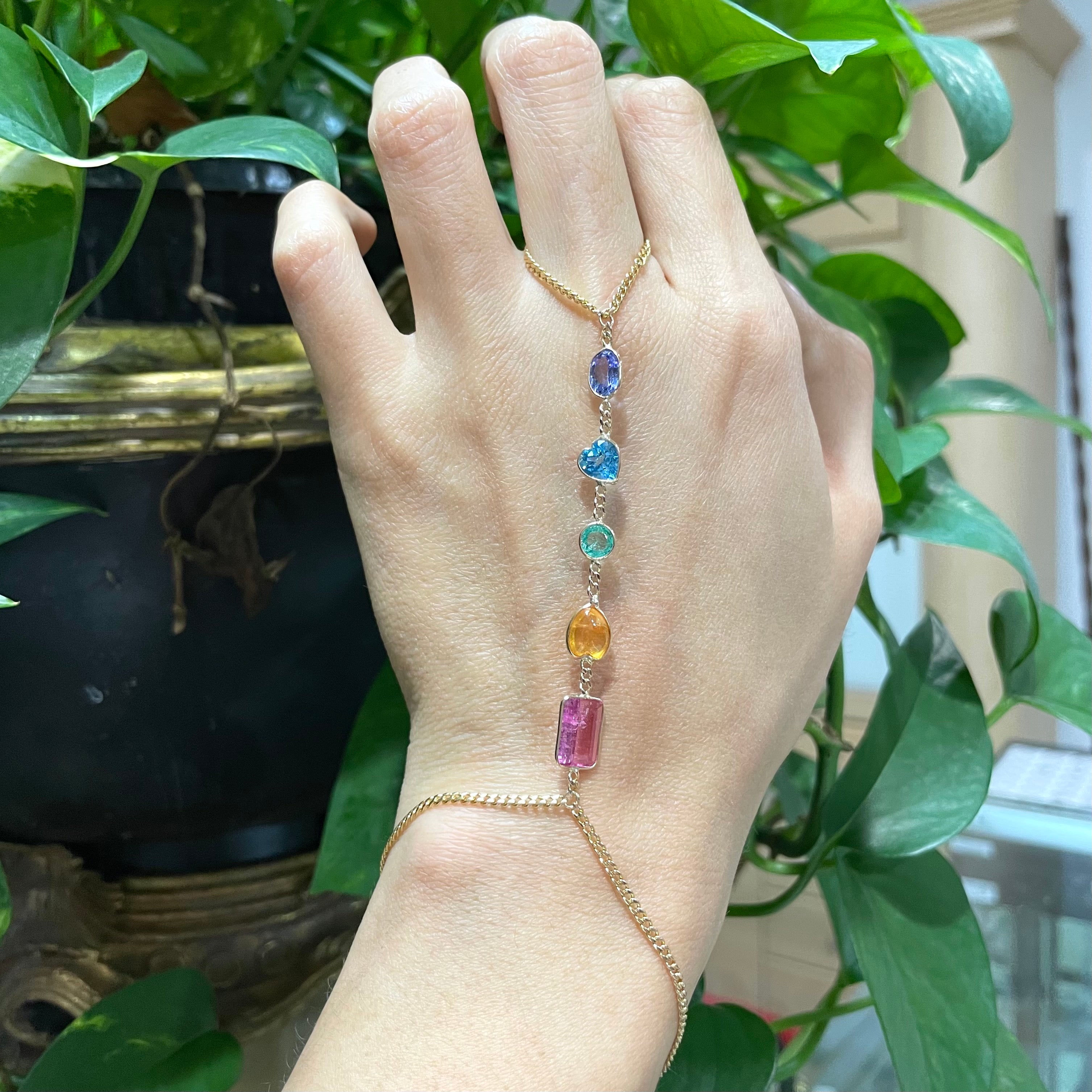Rainbow HandChain in solid 14k Yellow Gold