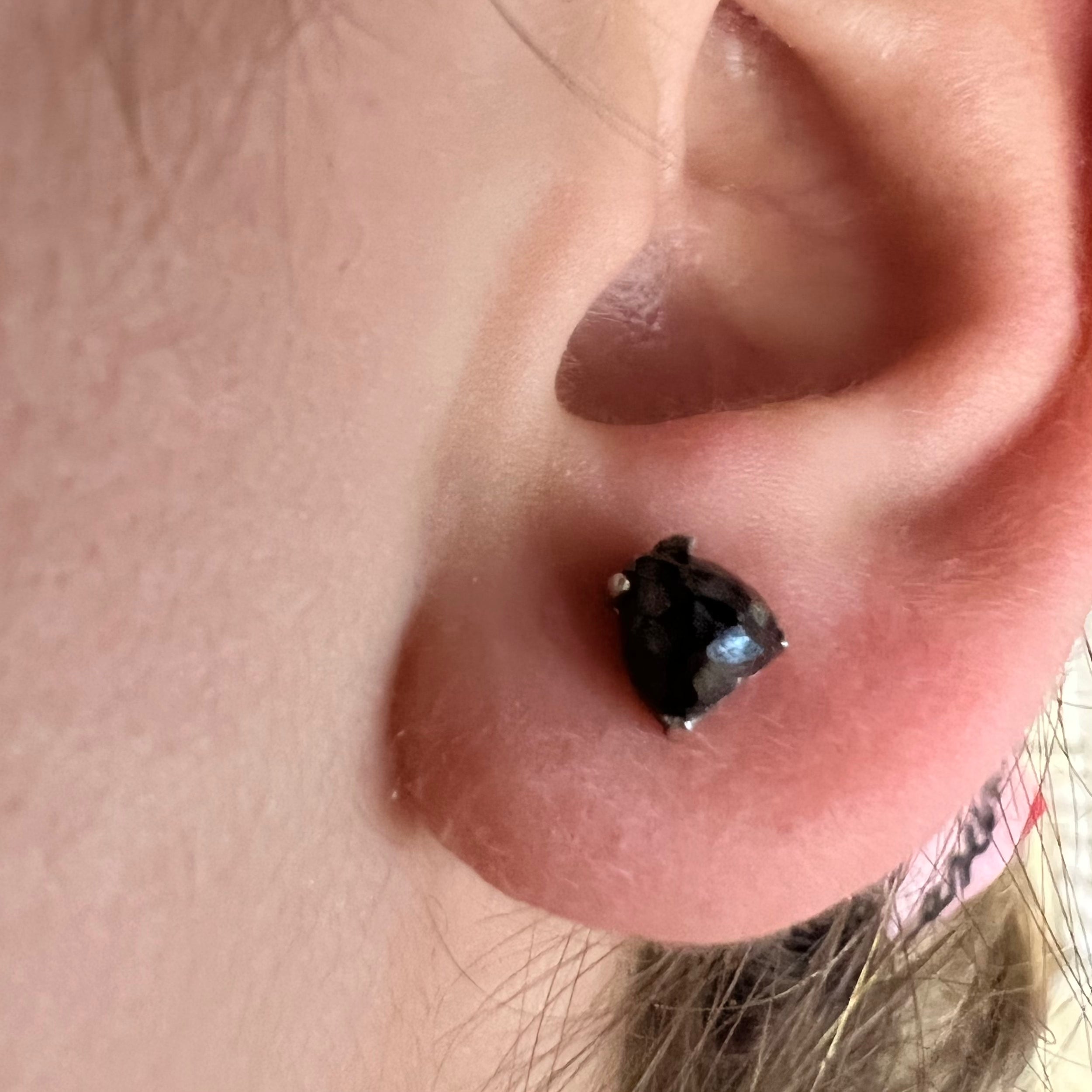1ctw Rose Cut Black Heart Diamond 14K White Gold Earring Studs