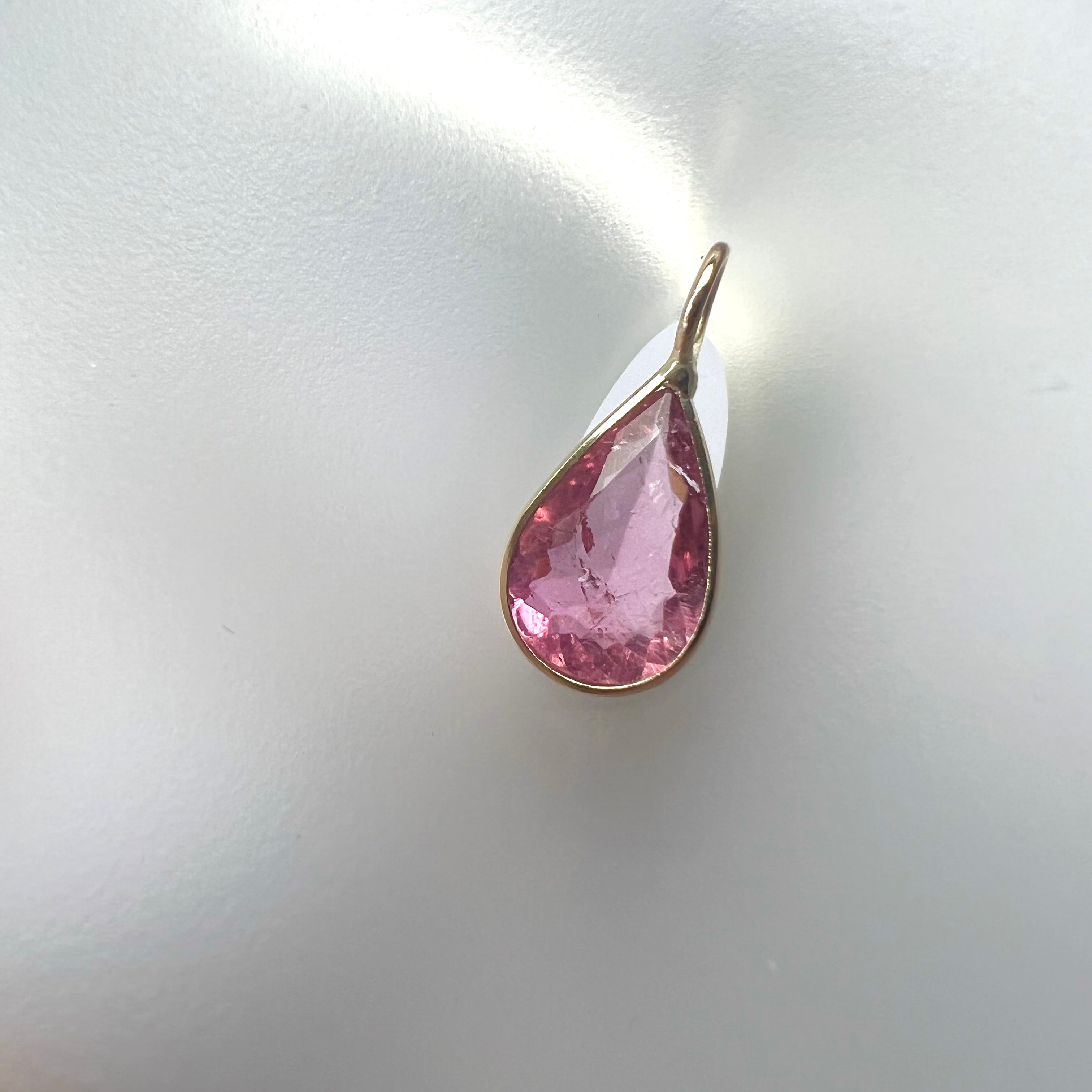 1.14CT Natural Pink Pear Tourmaline 14K Yellow Gold Pendant Charm 16x7mm