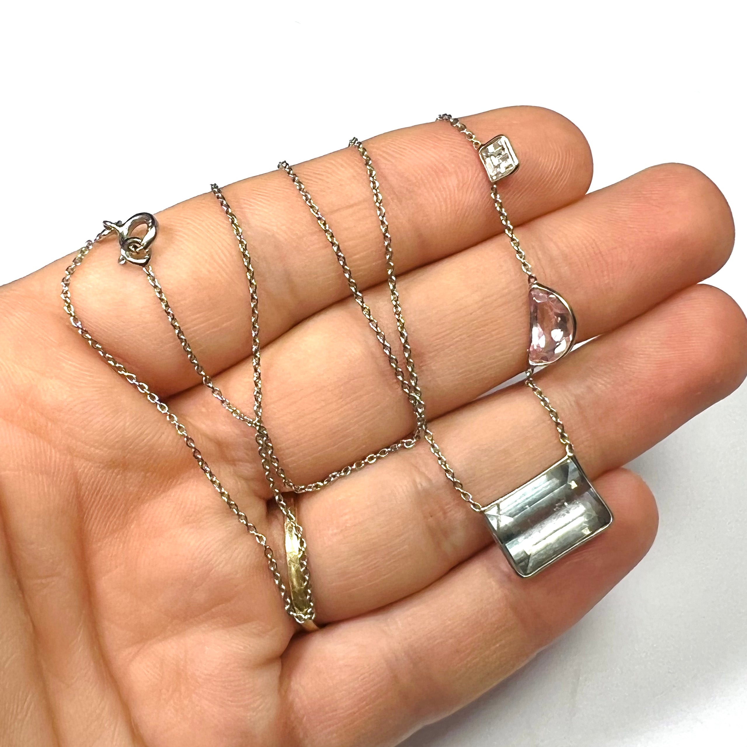 Diamond Sapphire Tourmaline 17" 14K White Gold Necklace