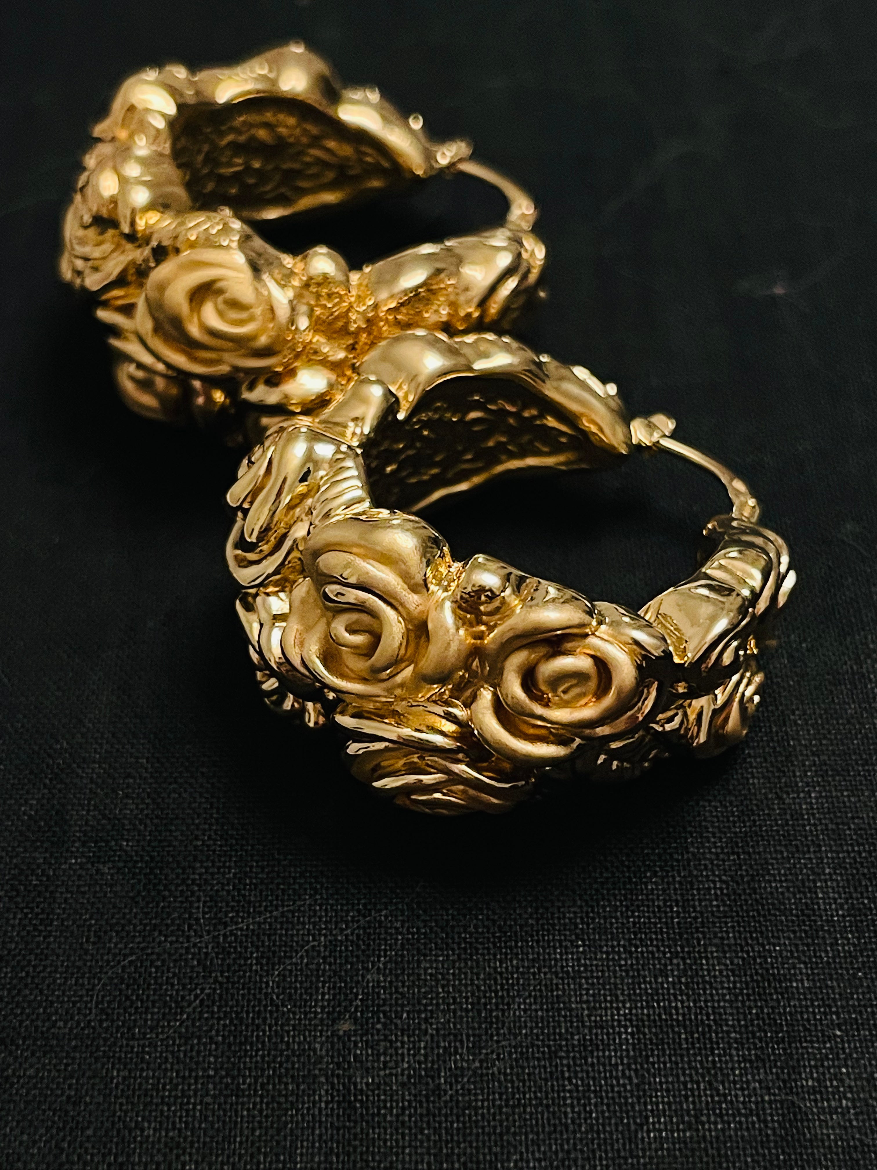 1.25" 14K Yellow Gold Italian Rose Wide Hoop Earrings