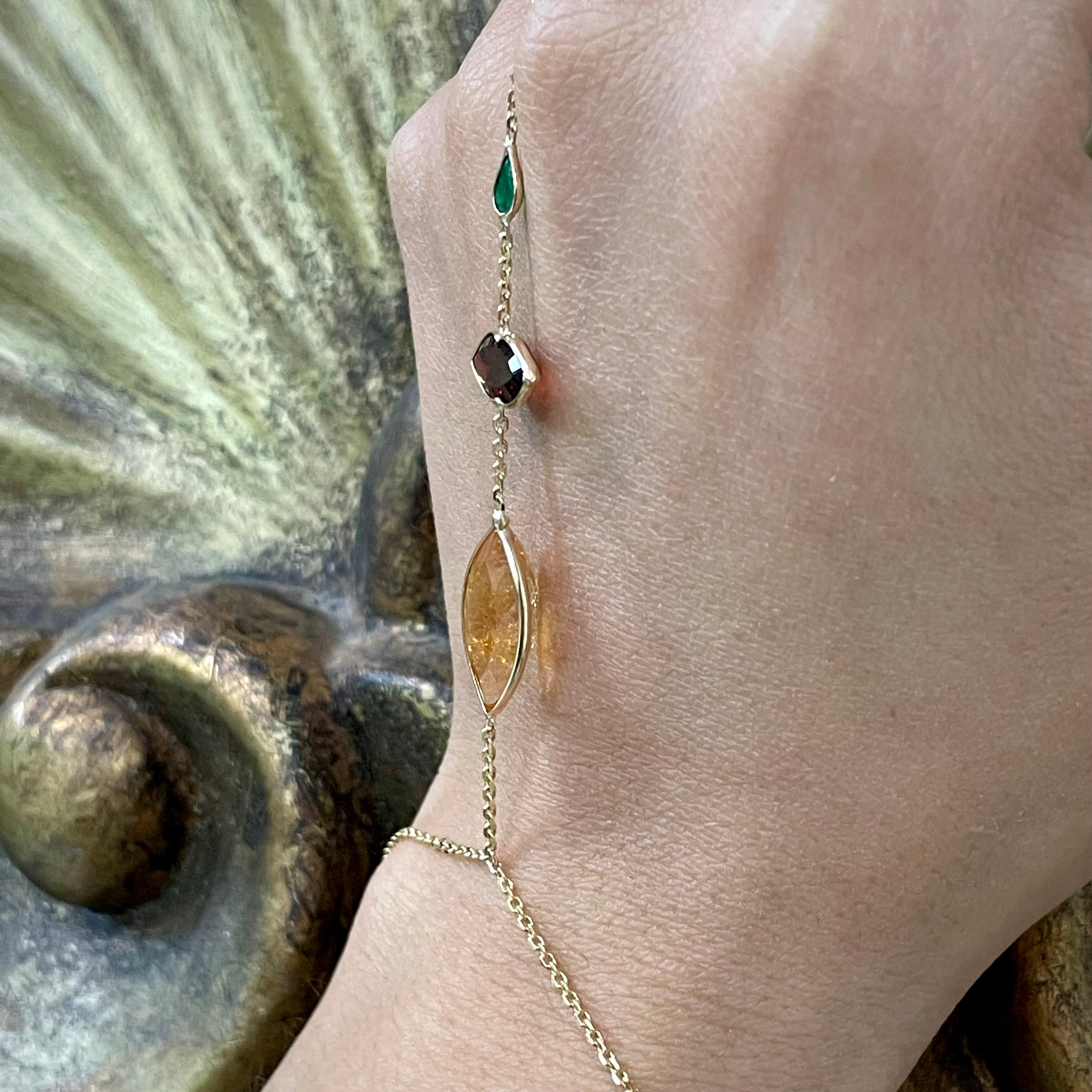 Lip Garnet HandChain in solid 14k Yellow Gold