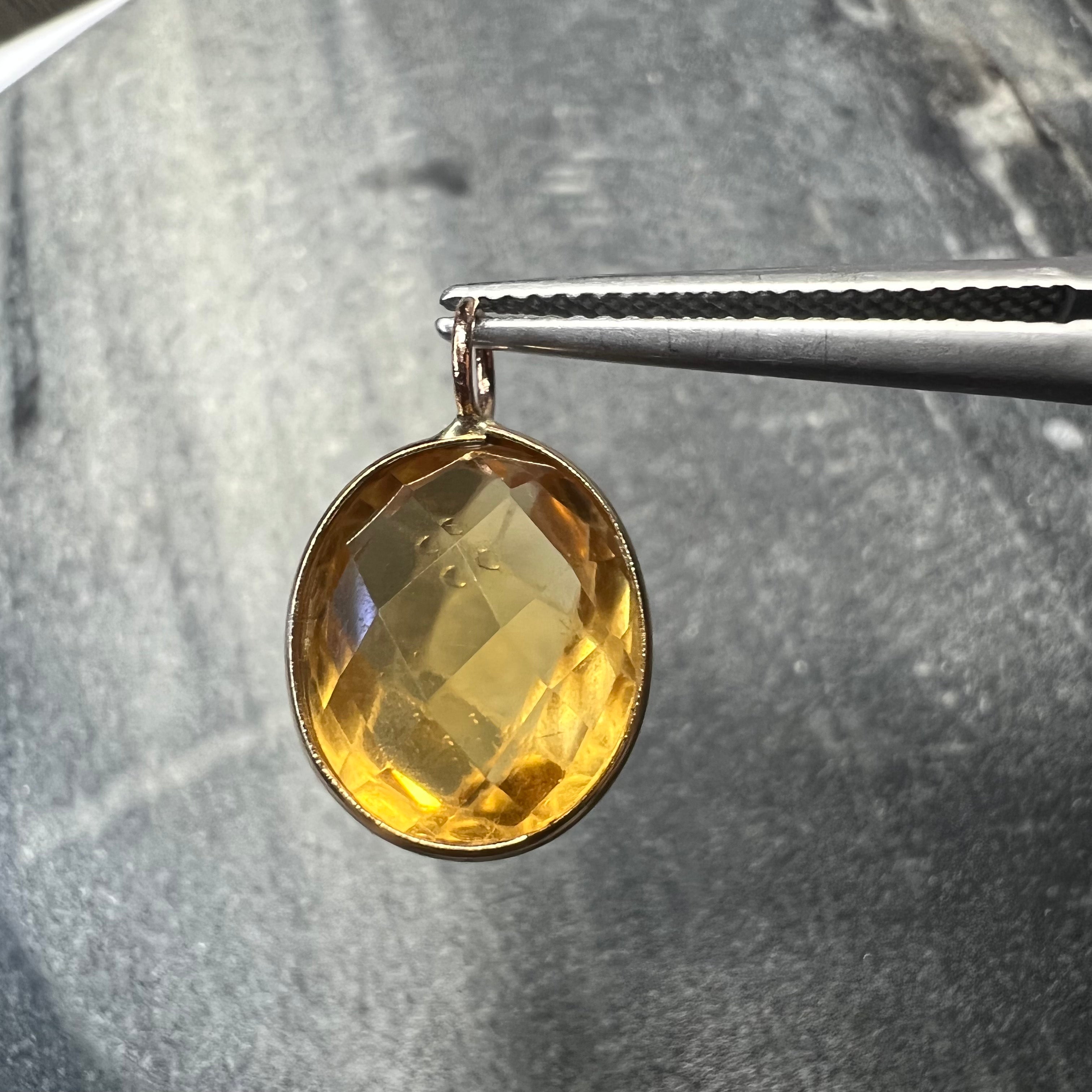 5.8CT Natural Oval Citrine 14K Yellow Gold Pendant Charm 17x11mm