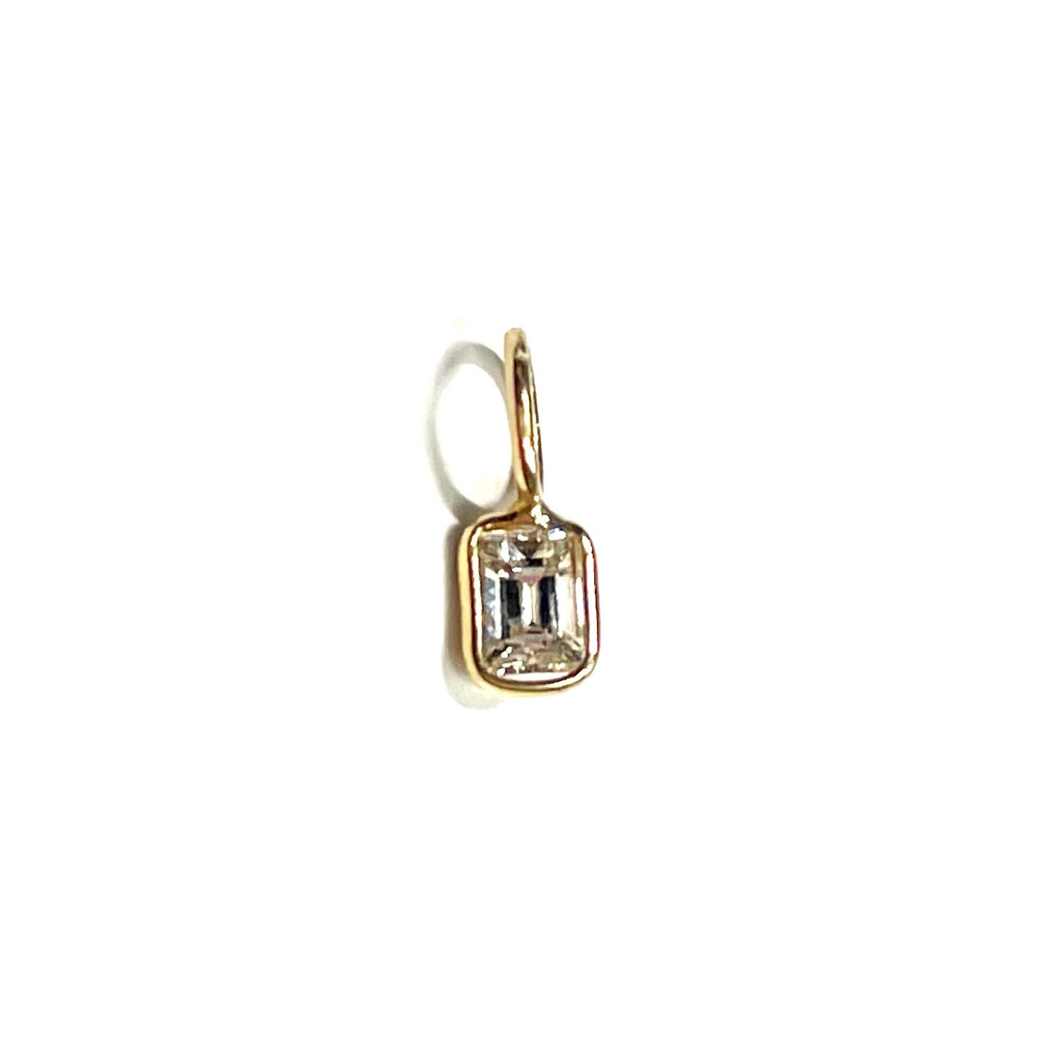 Emerald Cut Diamond Pendant Charm in Solid 14k Yellow Gold
