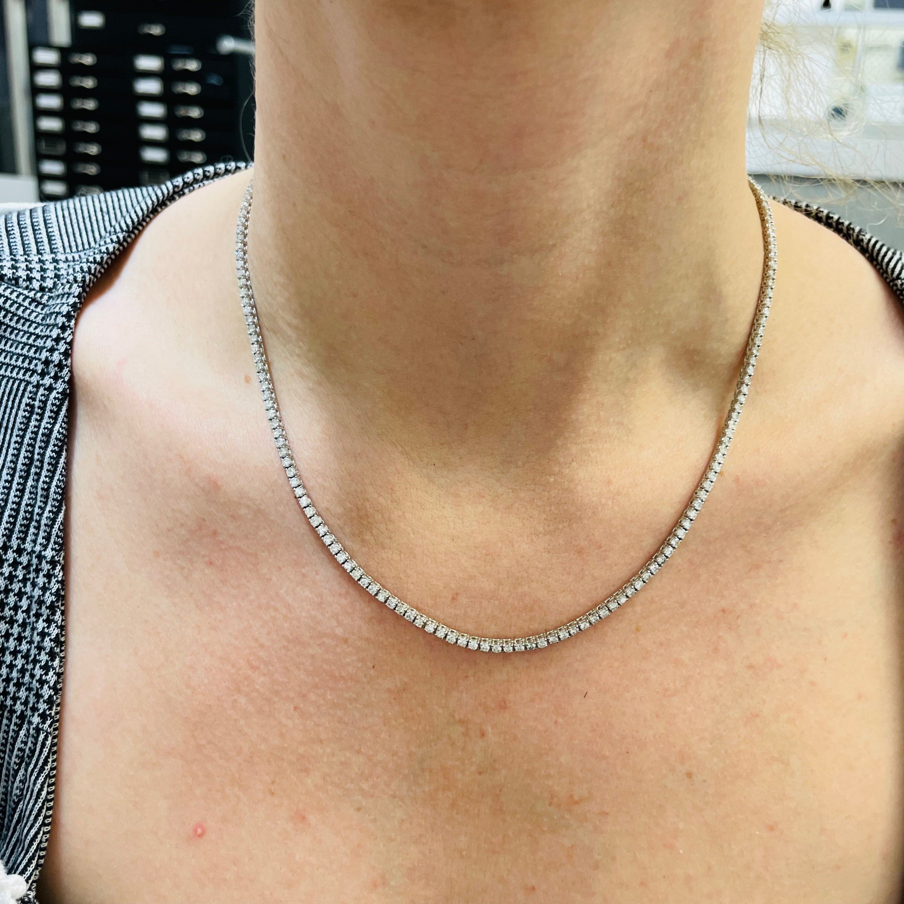 5.71CT Diamond Tennis Necklace 14K White Gold 17”