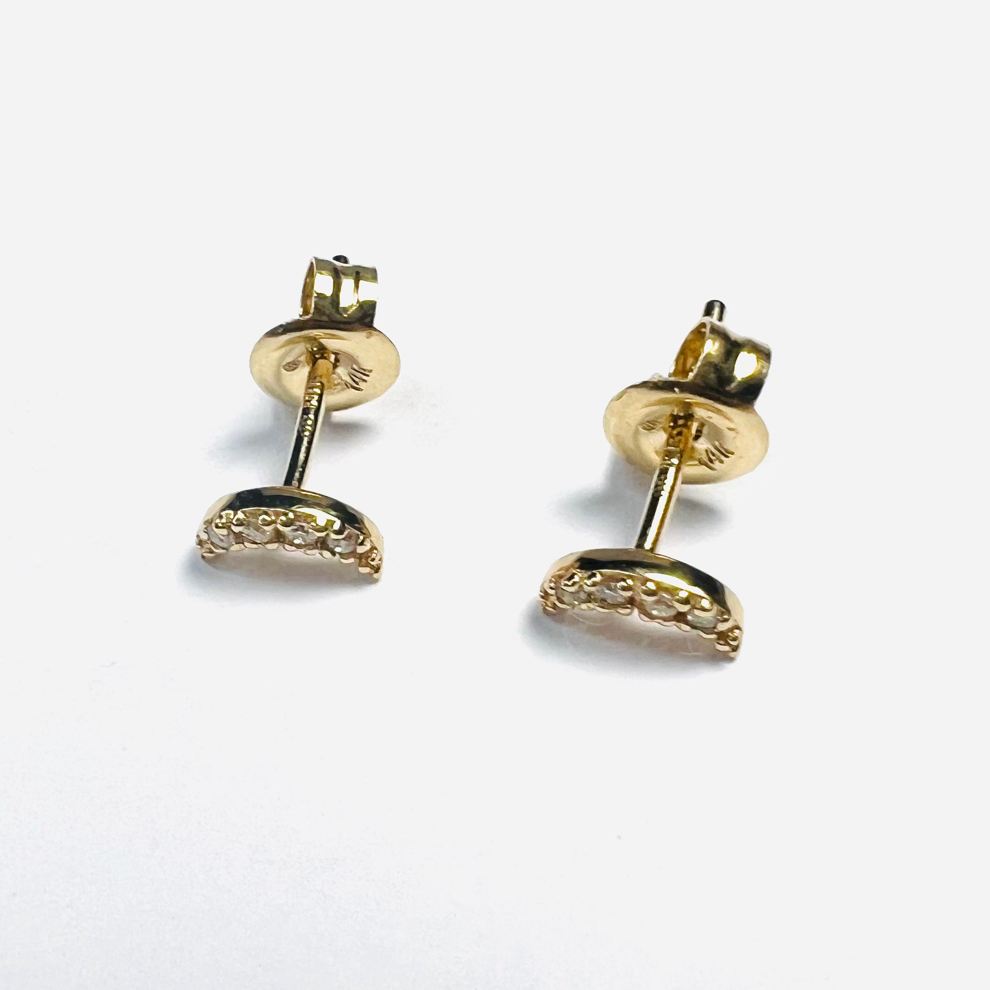 Glittering Diamond Celestial Crescent Moon Earrings 14K Yellow Gold 6x3mm